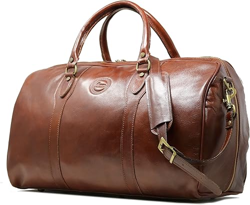 Cenzo Duffle Vecchio - Bolsa de viaje de cuero italiano marrón, Vecchio marrón