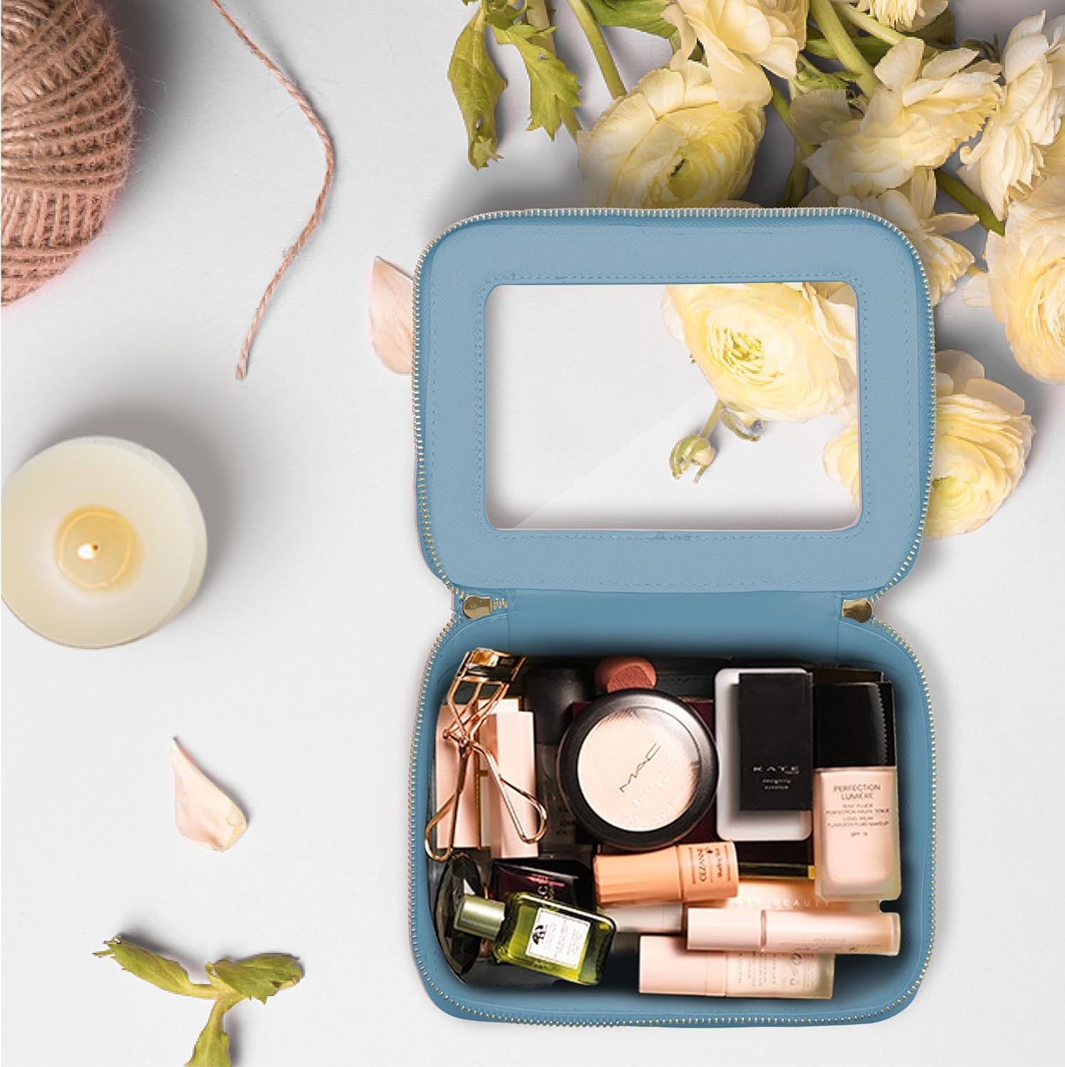 Prite Clear Makeup Bag Cosmetic Organizer Case Waterproof Travel Toiletry Bag Skincare Pouch with Golden Zipper(Blue) - Image 8