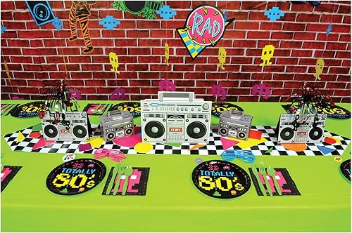 Miniatura 4 de Beistle Decoraciones de hip hop de los años 80 para fiesta de la vieja escuela temática de los años 80, centro de mesa retro Boom Box, 14 pulgadas,