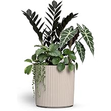 Mayne Haven 12in Round Fluted Modern Planter, Chai | Round fluted modern design, All Season, Fade resistant, Indoor/Outdoor, Drainage Plugs,
