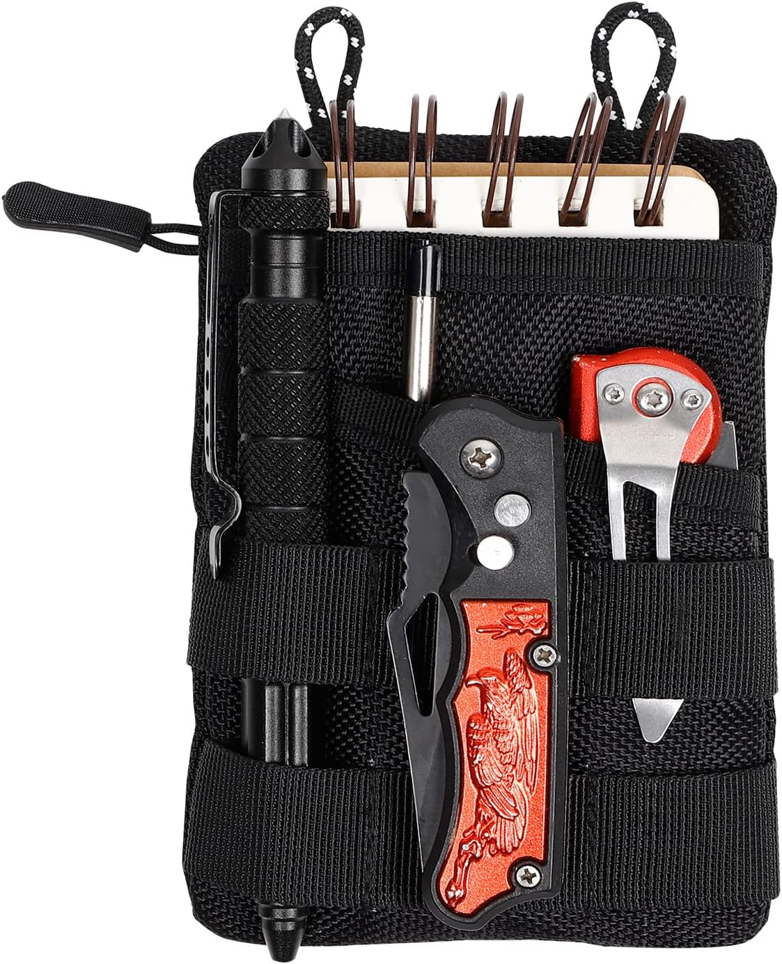 EDC Pocket Organizer with 4 Tool Storage, Compact EDC Pouch for Men, Black Nylon EDC Organizer for Flashlight, Pen, Whistle, Notebook, Pocket Knife and Other EDC Gears : Tools & Home Improvement