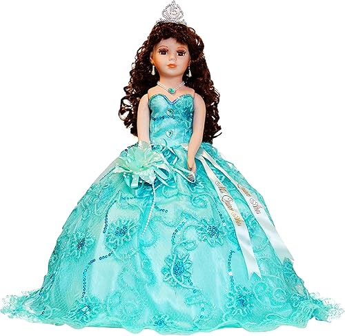 Miniatura 2 de 18" quinceañera paraguas de porcelana muñeca (Cuadro Centerpiece)  Aqua  kk1872523