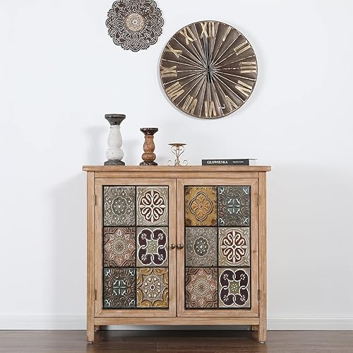 Sophia & William - Armario decorativo de almacenamiento con 2 puertas, estilo envejecido, con marco de madera y patrones a cuadros, para entrada