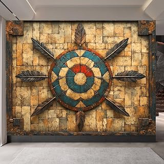 Vintage Wallpaper 180x115'' Indian Feather Totem beadboard Wallpaper Seamless Botanical Stick-on Wall Piece, Renter Safe and Easy to Apply, Designed for Smooth Bedroom Walls M24-7239