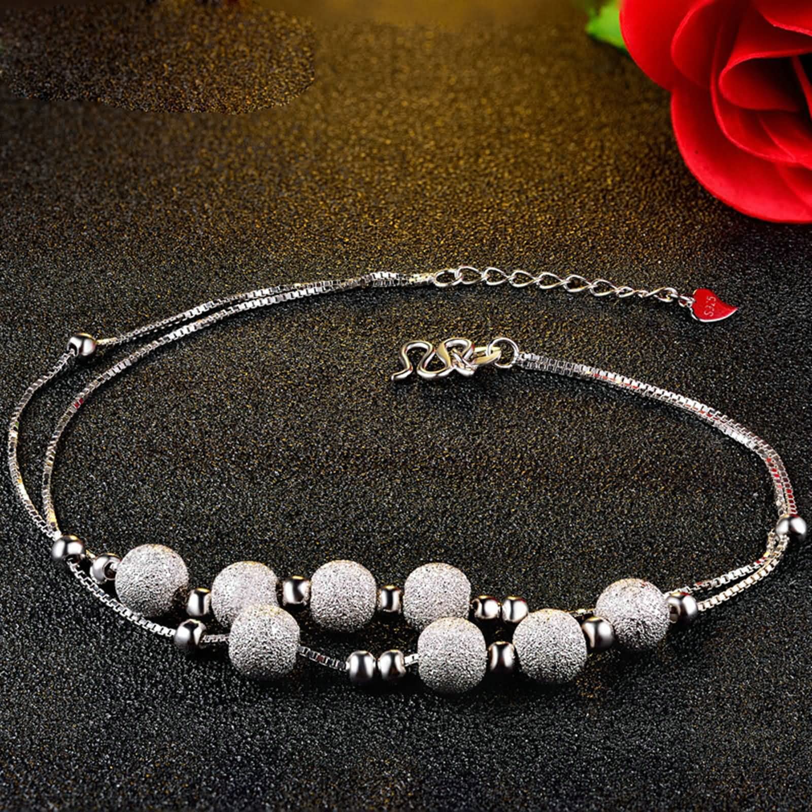 Cavigliere in Argento,Cavigliera Donna Perline Opache Cavigliere Donna 24CM Cavigliere Argento 925 Donna
