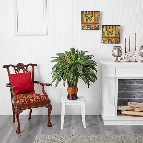 Miniatura 2 de Nearly Natural 6628 Boston Fern con florero de bambú decorativo de seda, verde 12 x 12 x 35 pulgadas