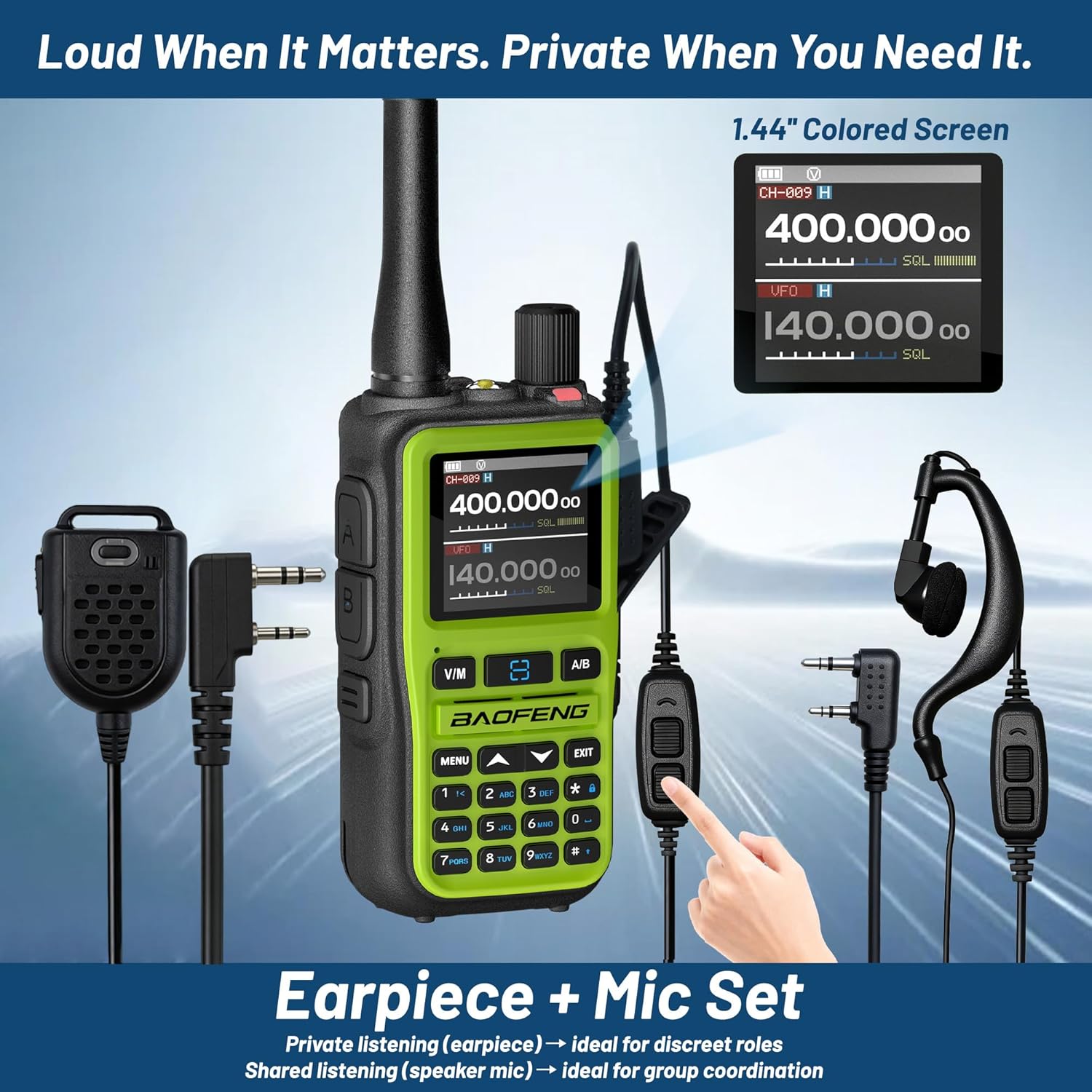 BAOFENG UV-5R Mini Ham Radio: Long Range Handheld Two Way Radio with Earpieces Mic - NOAA Weather Radios for Hiking Camping - 999CH Walkie Talkie with APP Programming for Outdoor Field Work Green