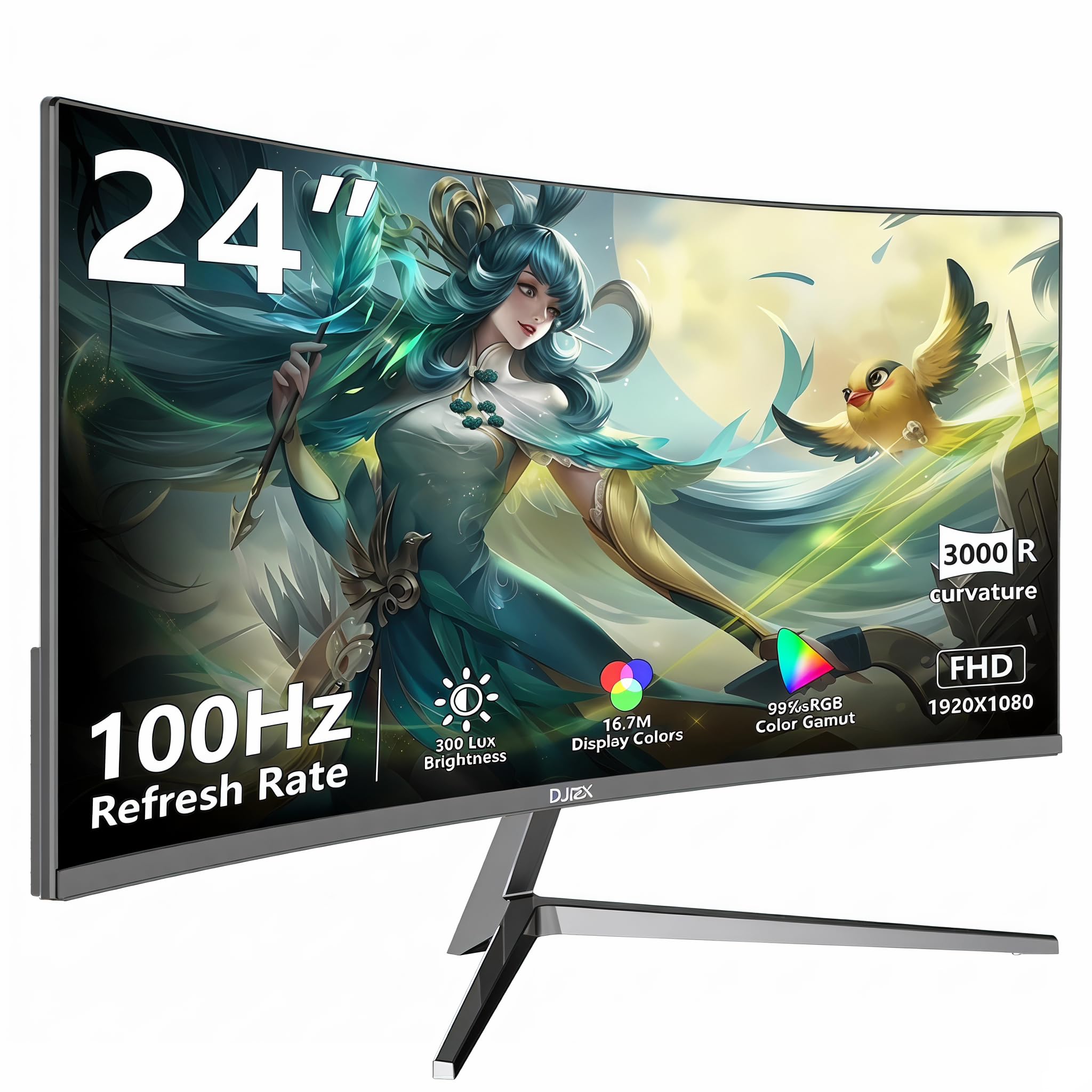Monitor curvado de 24 pulgadas FHD 1920 x 1080p 100Hz frecuencia de actualización 16:9 relación de aspecto ergonómica, inclinación en casa, oficina, juegos, sincronización de experiencia visual