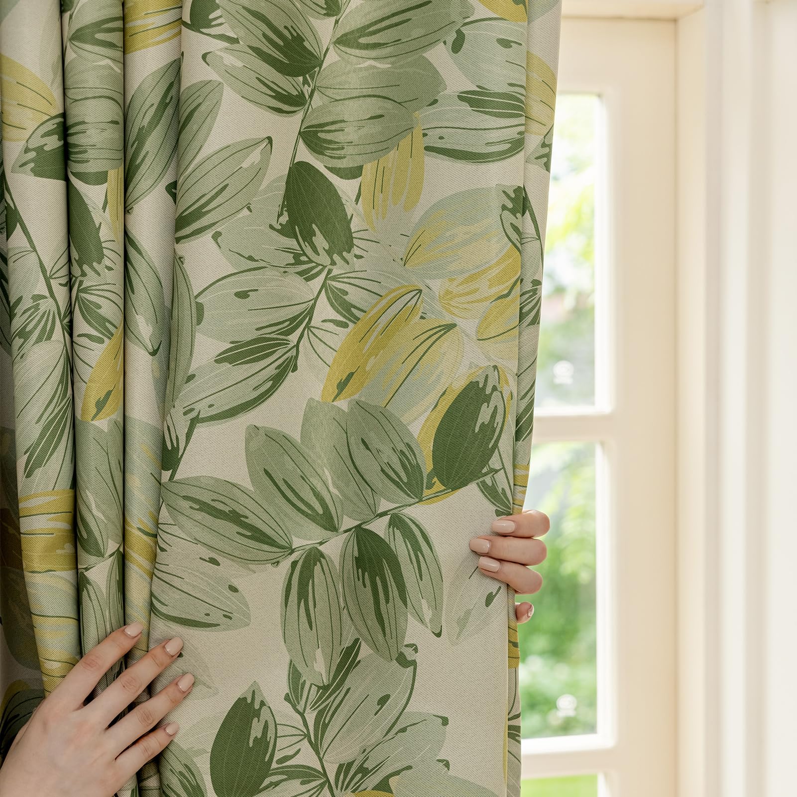 SUOUO Verdunkelungsvorhänge für Schlafzimmer, 225 x 140 cm, 2er-Set, Raumverdunkelung, Druck, Fenstervorhänge für Wohnzimmer, Grün