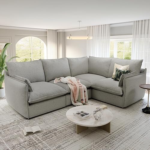Miniatura 26 de 94.6" Cloud Modular Sectional Sofa, Waterproof Down Filled Sectional Sofas, High Backrest L Shaped 3 Seater Sectional Couches with Ottoman, Modular