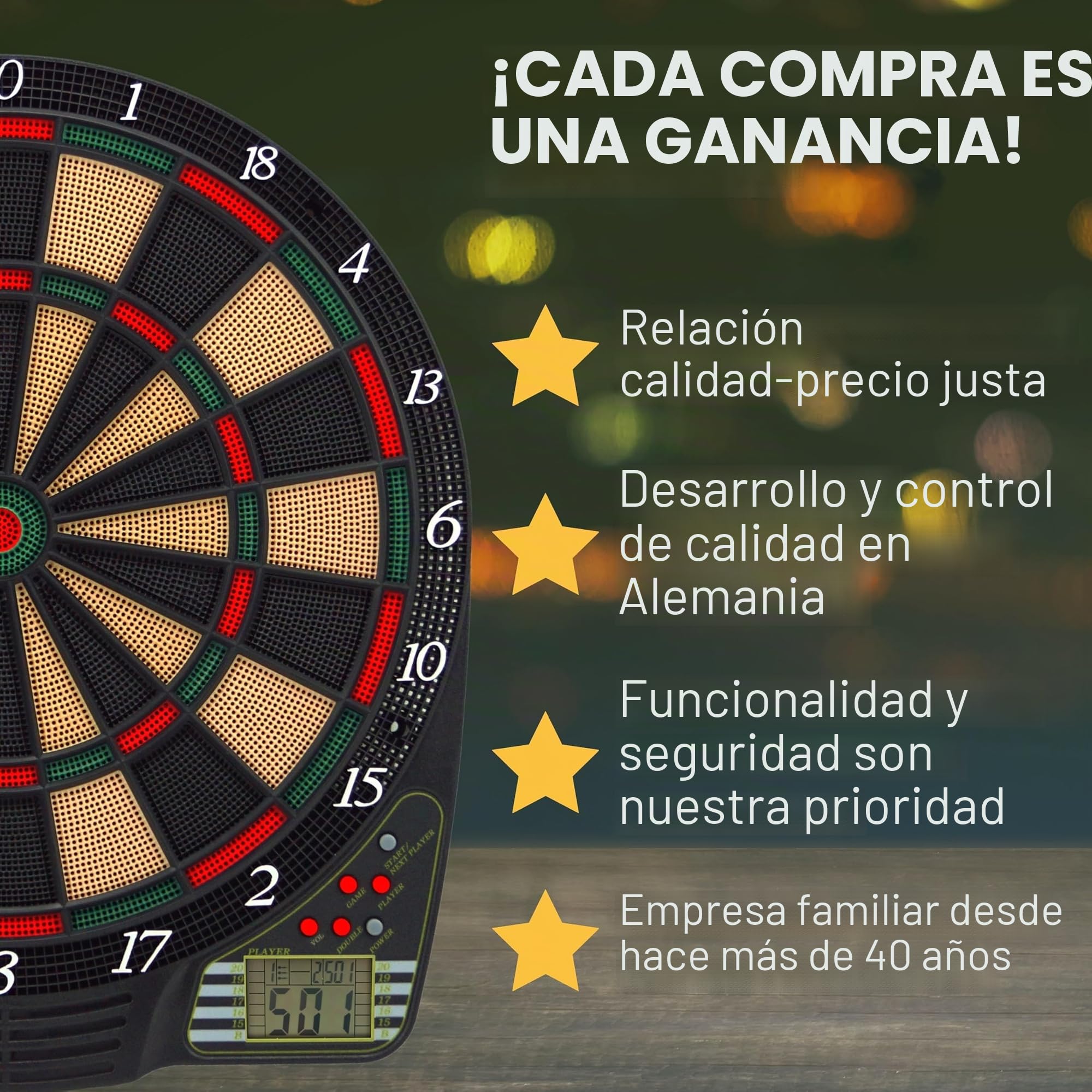 Best Sporting Chester 2 Diana electrónica con Pantalla LCD, 6 Dardos y Puntas de Repuesto, Unisex, 1-8 Spieler