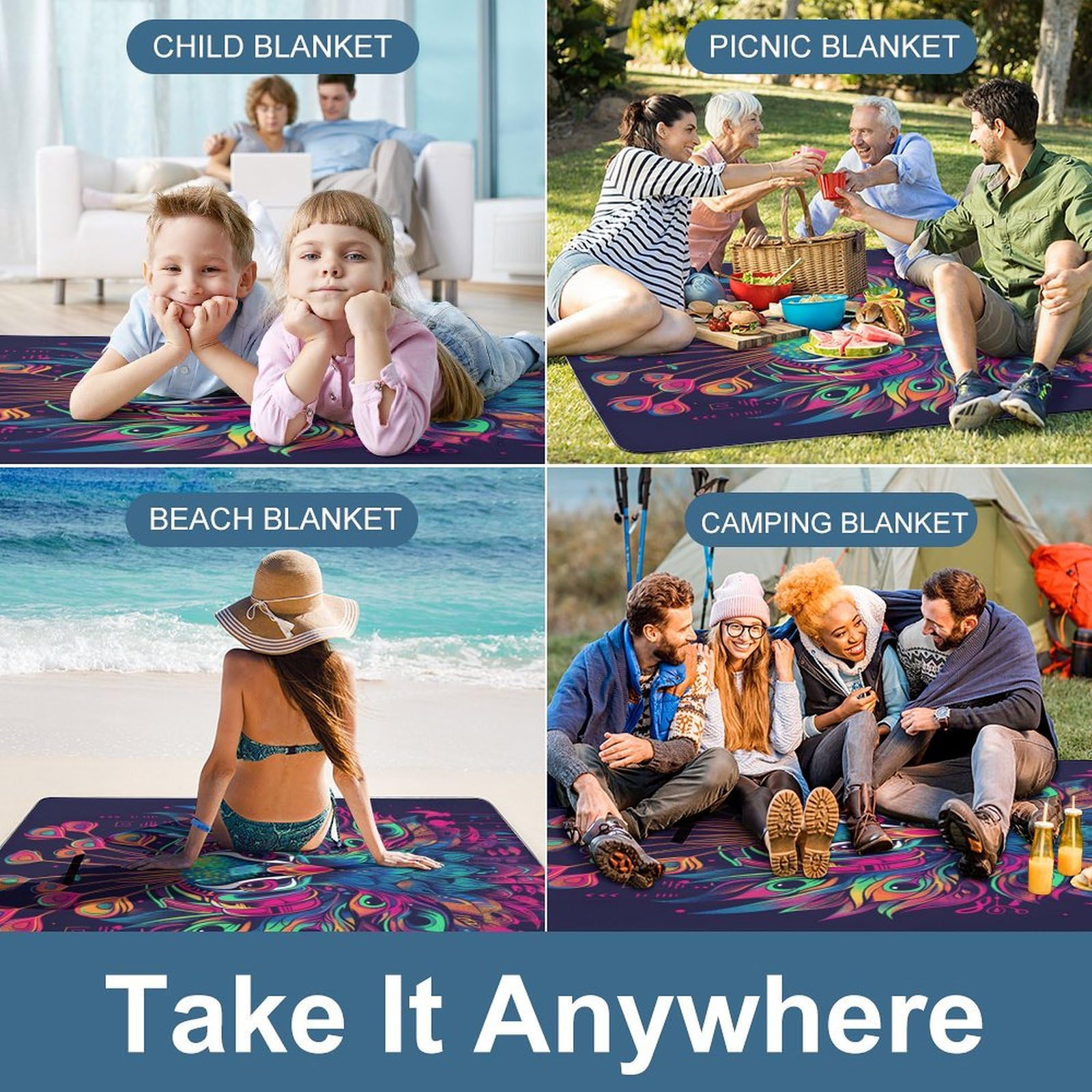 3D Stampa HummingUccello Coperta Picnic Impermeabile animalei Telo Impermeabile Pic Nic Pieghevole Tappeto Pic Nic Per Spiaggia Campeggio Pic-nic Attività All'aperto 148x148cm