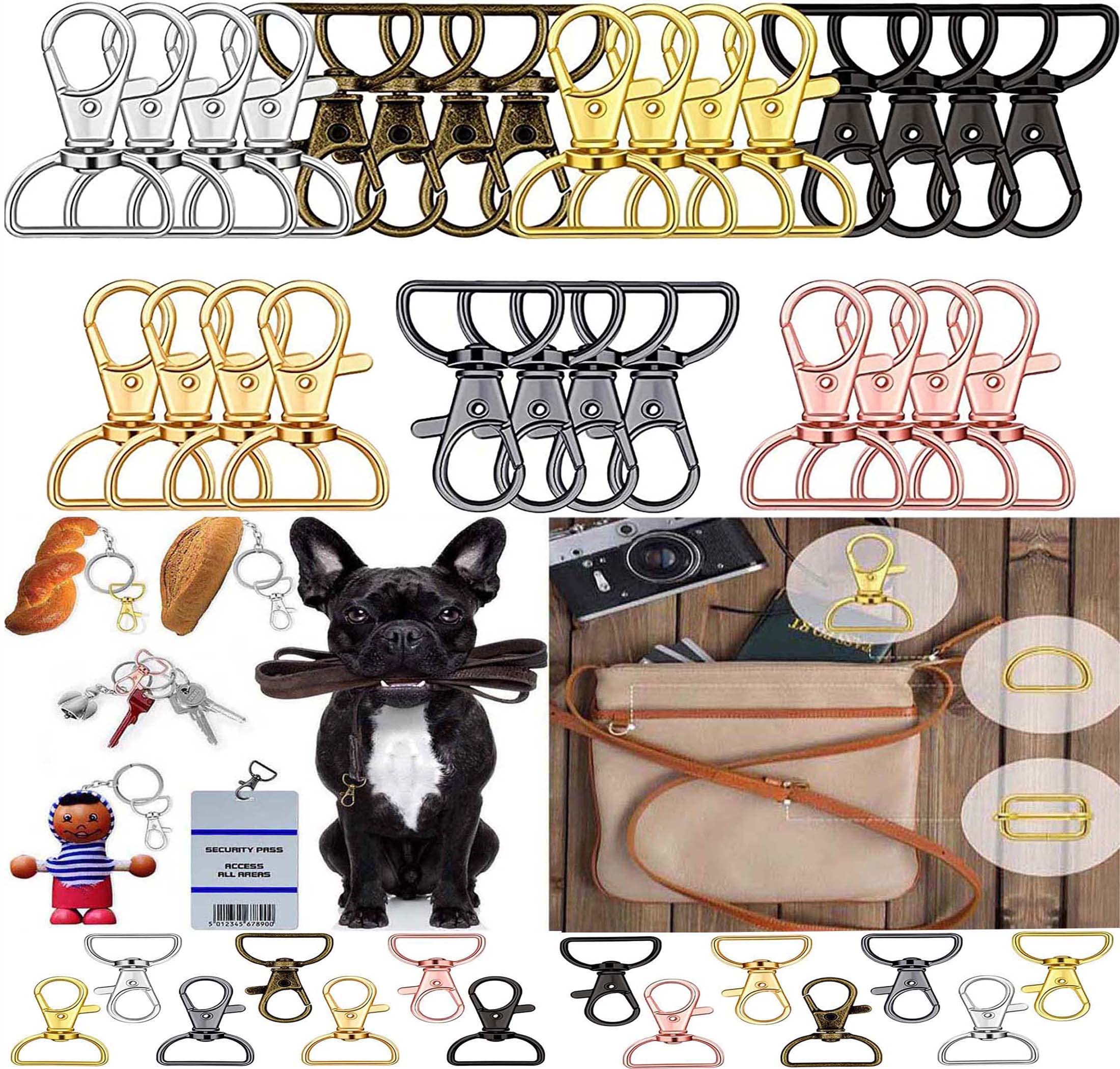 DIY Crafts (Pack Of 18 Pcs, Gold) Swivel Clasps Lanyard Snap Hooks Keychain Clip Hook Lobster Claw Clasp Metal Hook Clasp D Rings for Keychain Purse Hardware Sewing Project DNo # 3