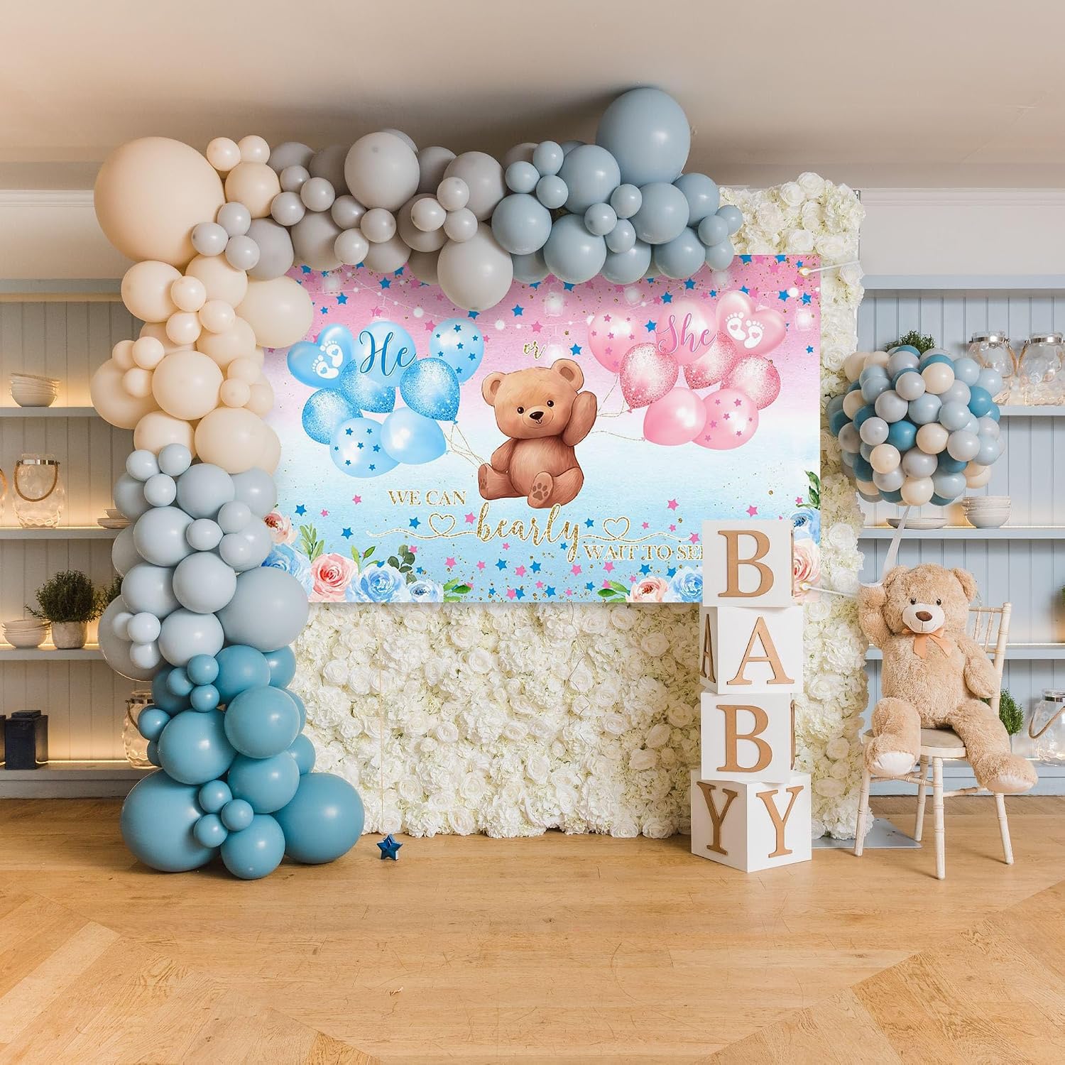 Avezano We Can Bearly Wait to See Banner He or She Gender Reveal Party Supplies Pink and Blue Baby Reveal Party Decorations Bear Theme Backdrop Photo Booth Background 70.8 x 43.3 Inch