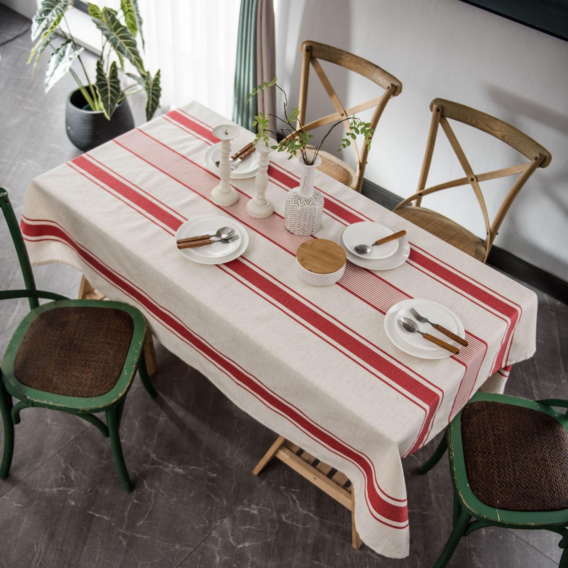 NEWISHER Bauernhaus-Tischdecke Aus Leinen – Bestickte Quadratische Decke 178x178 Cm Für Esstisch & Deko