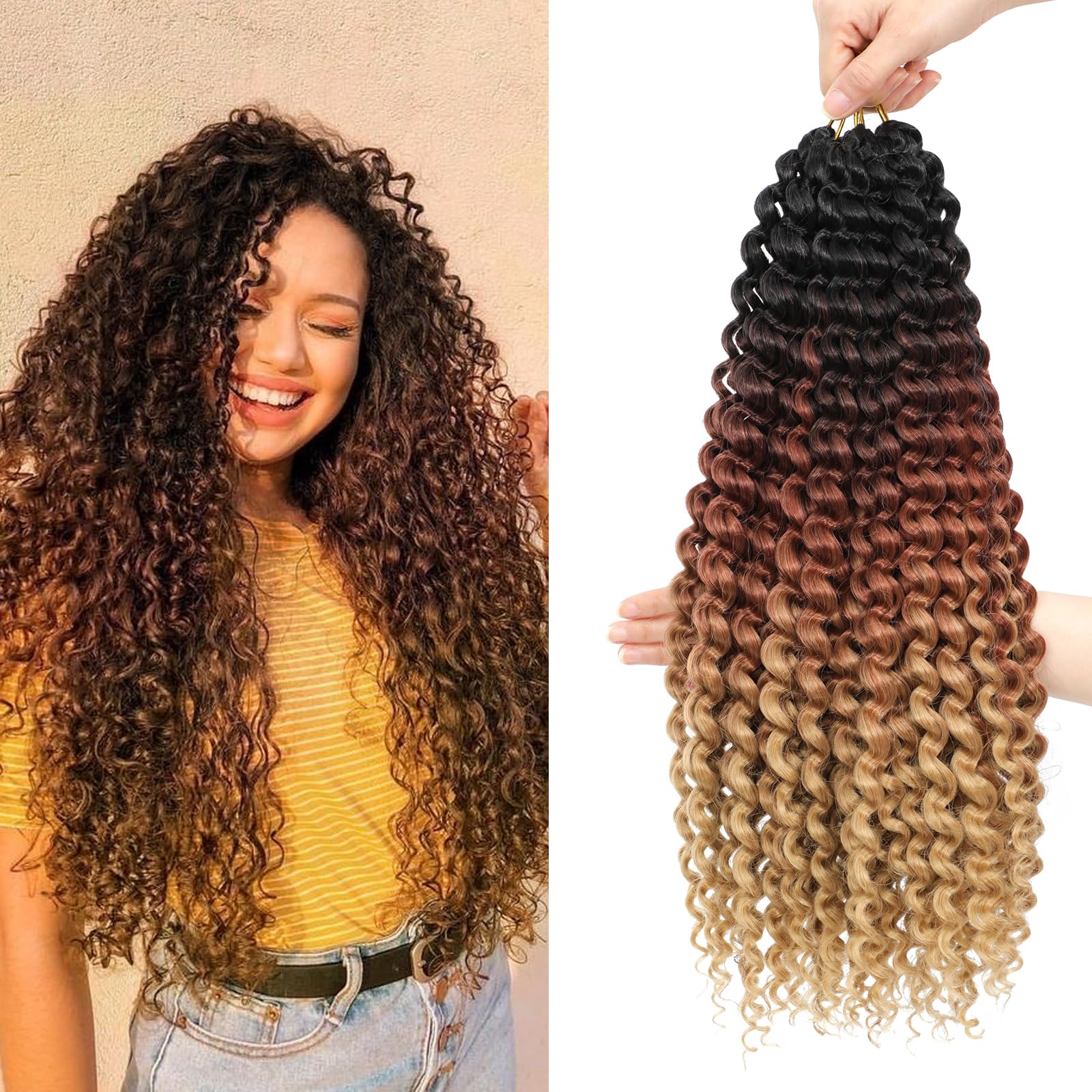 FANWYFYU 8Packs GoGo Curl Crochet Hair 22 Inch Long Wave Curly Crochet Hair for Women Passion Twist Crochet Hairs Curl Water Wave Deep Twist Crochet Braids Synthetic Hair Extensions (1B/30/27)