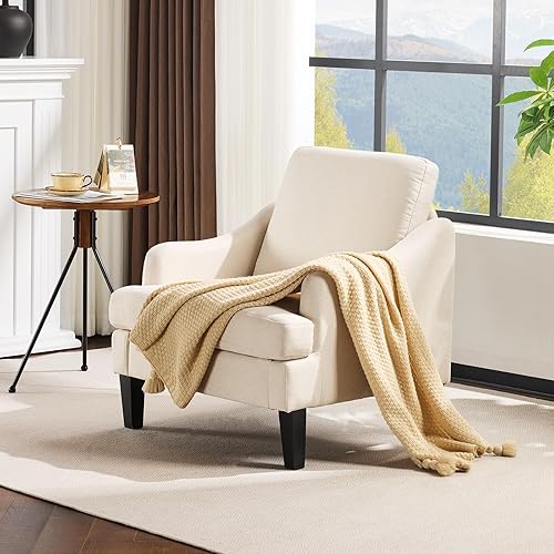 Miniatura 8 de VINGLI Juego de 2 sillas decorativas de tela de lino, sillón tapizado moderno beige, cómodo sofá, sala de estar, dormitorio, muebles para apartamento