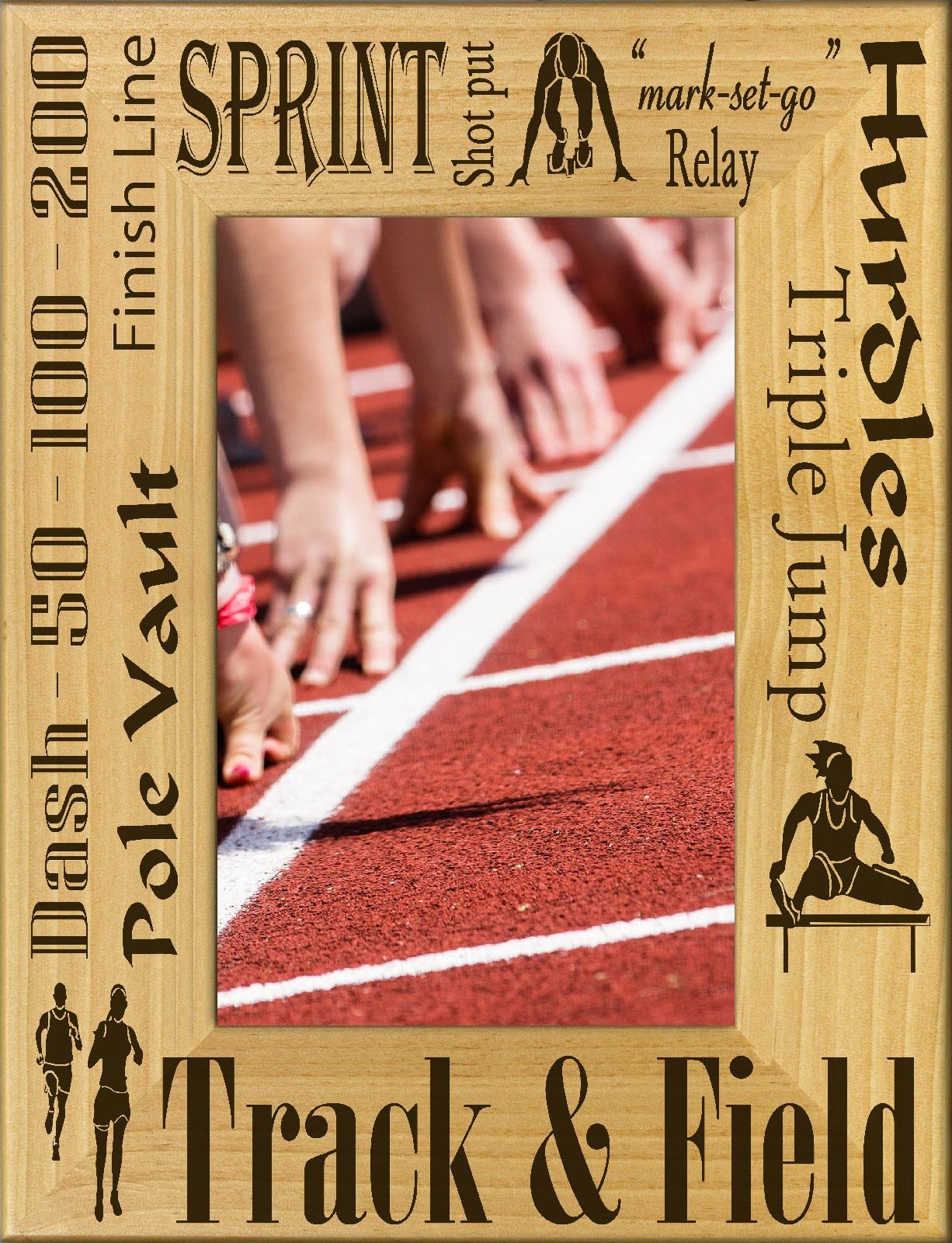 Track and Field Laser Engraved Wood Picture Frame Portrait (5 x 7)