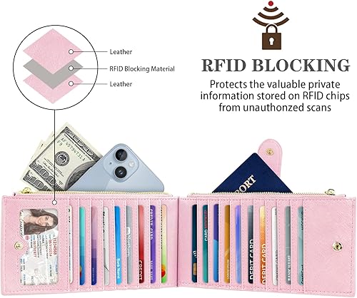 Miniatura 2 de Billetera de gran capacidad con bloqueo RFID para mujer, organizador multitarjetas, billetera plegable para mujer con bolsillo con cremallera