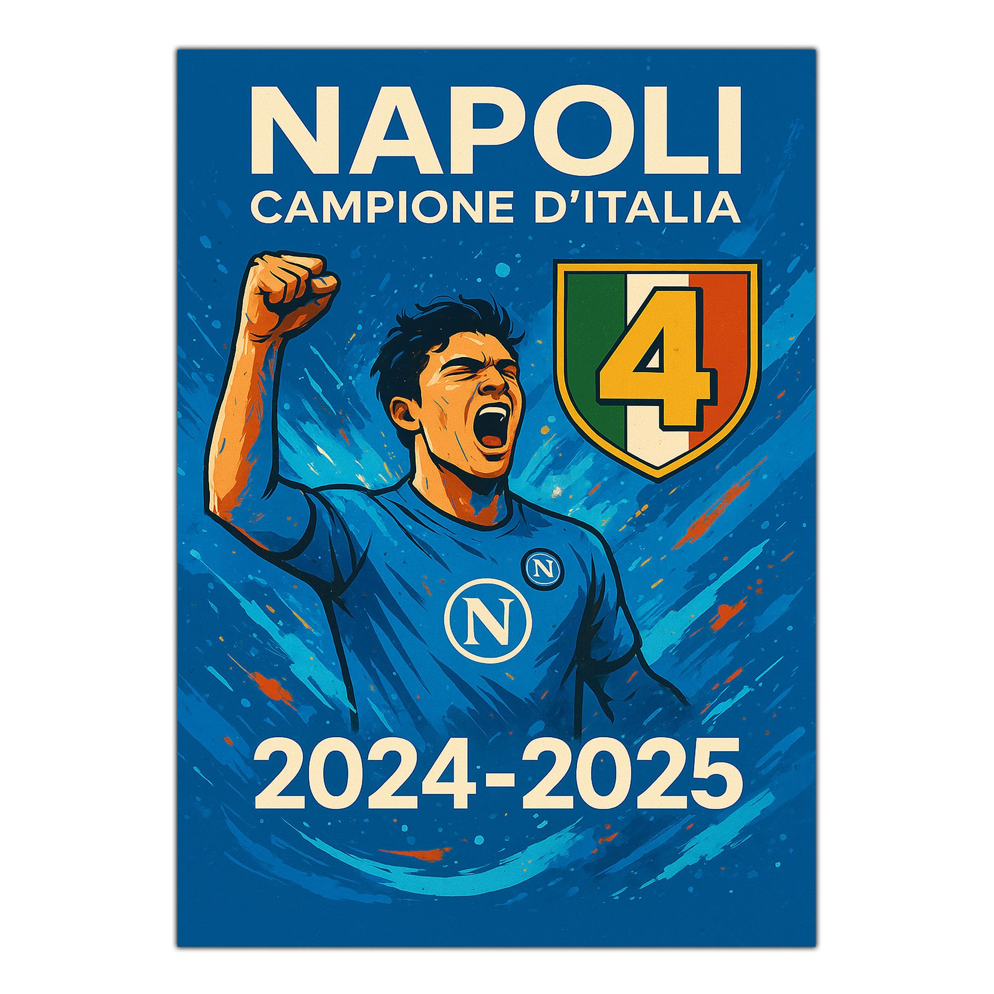 GamesMonkey Poster Napoli Campione 4 Scudetto 2024 2025 Calcio Vittoria Tricolore Ultras Made in Italy 21x30