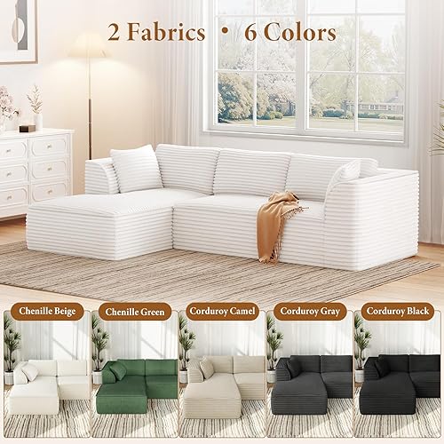 Miniatura 6 de Vesgantti Sofá sin hueso de 106 pulgadas con diván, asiento profundo, cómodo sofá modular de pana de espuma viscoelástica para sala de estar y