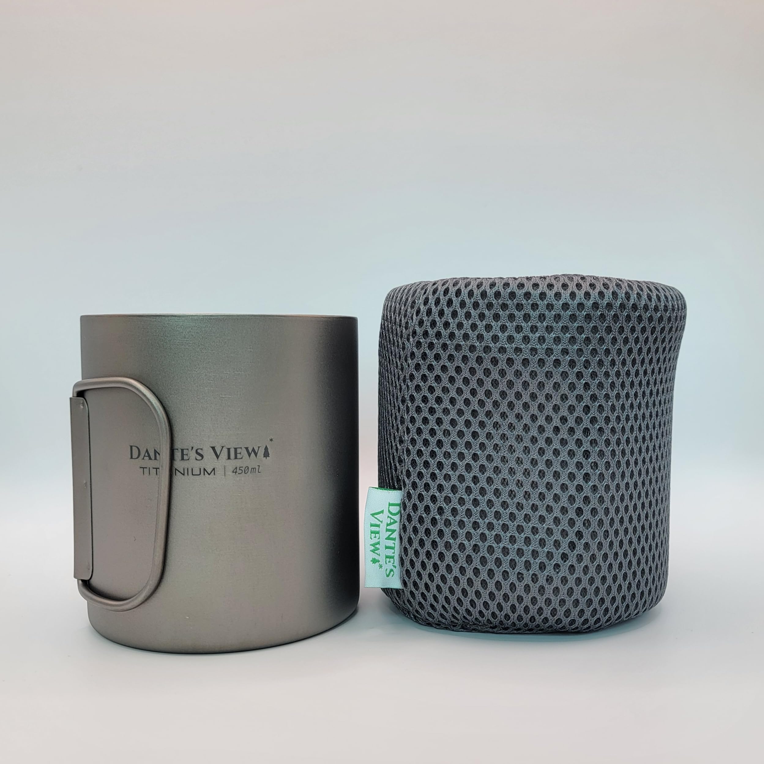 DANTE'S VIEW Titanium Double Wall Cup 450ml | Ultralight Cup for Hiking, Camping, Backpacking, Bikepacking | Durable, Compact & Portable Camping Gear with Mesh Bag