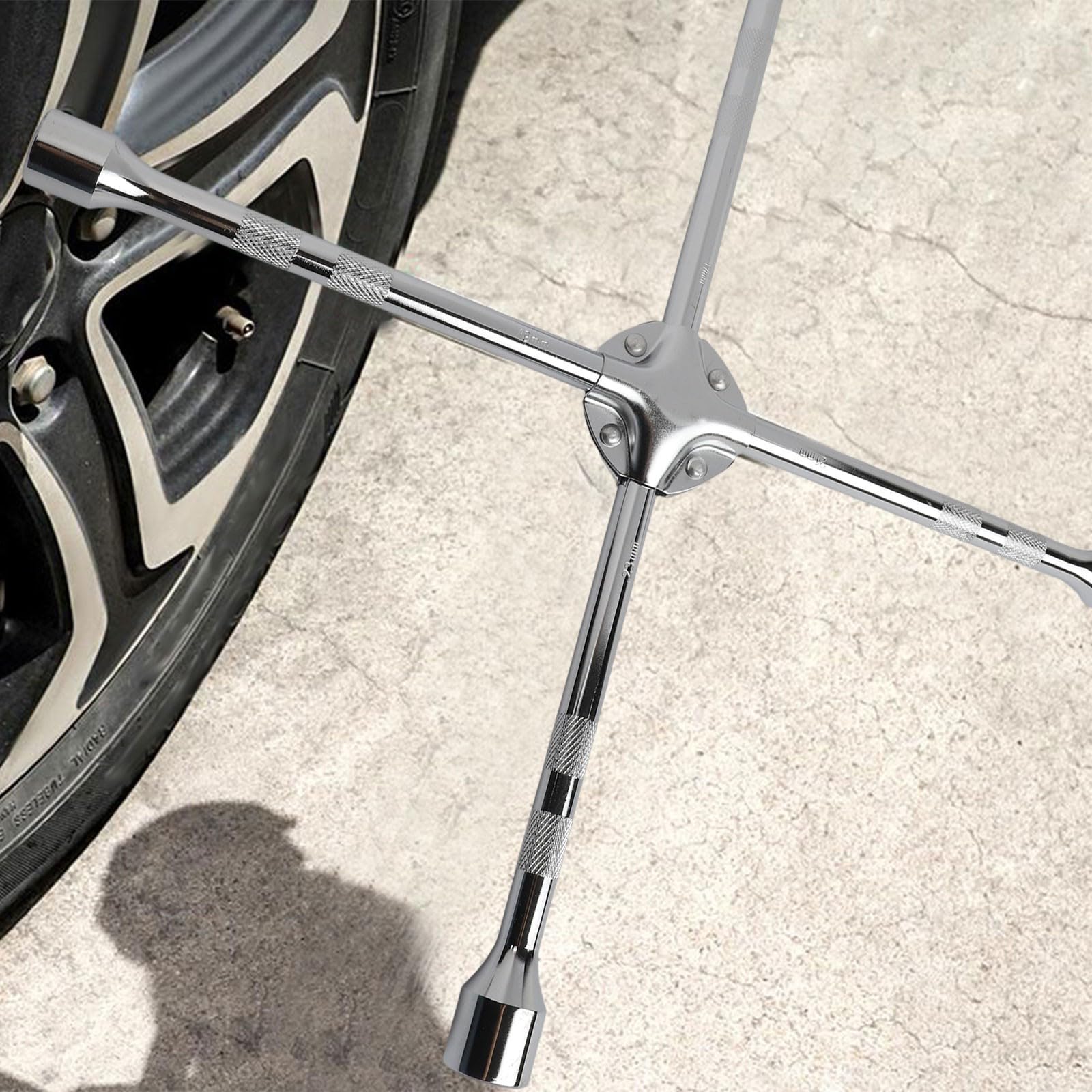 Llave de rueda cruzada de cuatro vías de grado industrial con enchufe de 17 mm, 19 mm, 21 mm, 23 mm, para extracción de tuercas de neumáticos de coche, para la colección en carretera (20 pulgadas)