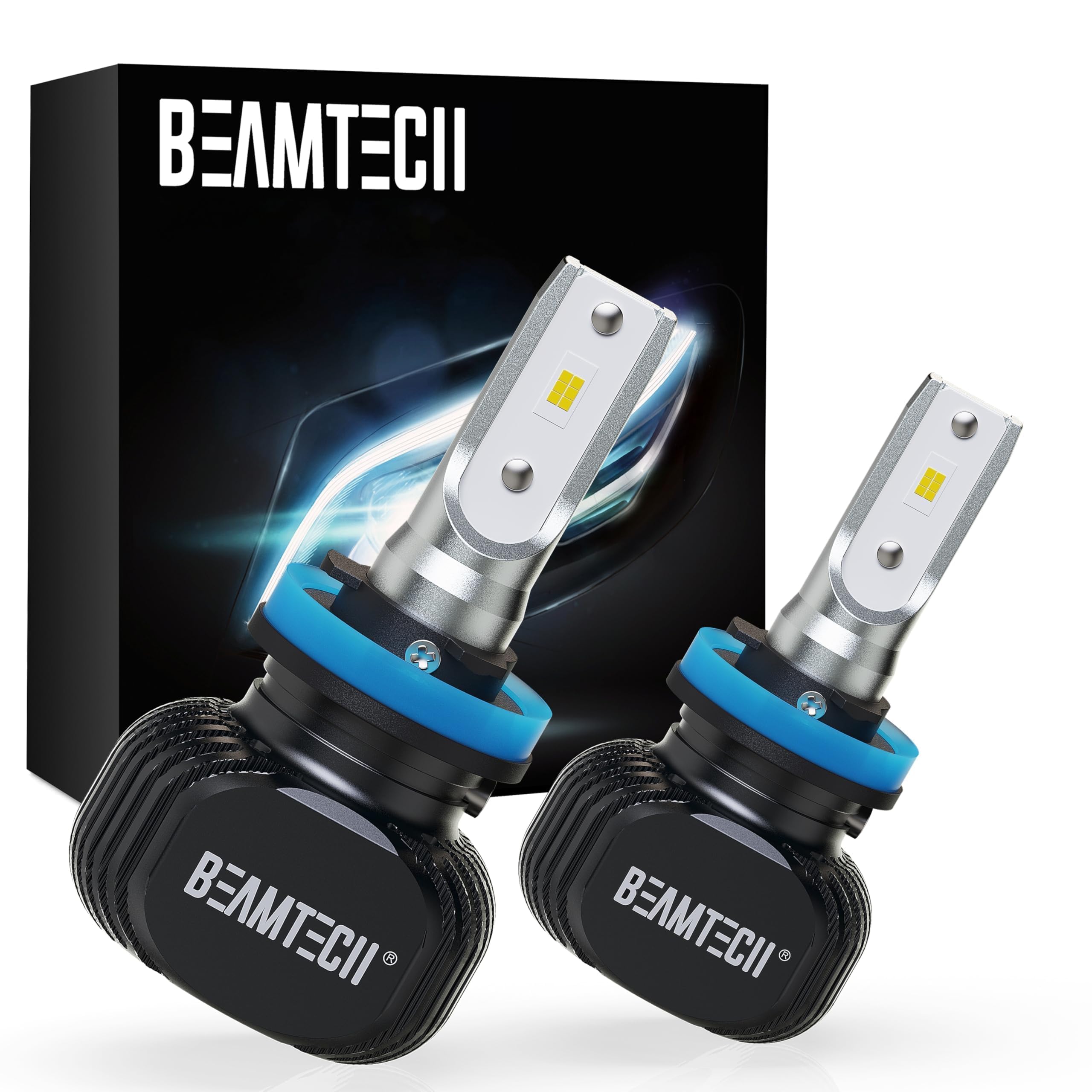 BEAMTECH H11 Bulbs, S1 Series H8 H9 Fog lights, 300% Brighter 6500K White, 2 Bulbs