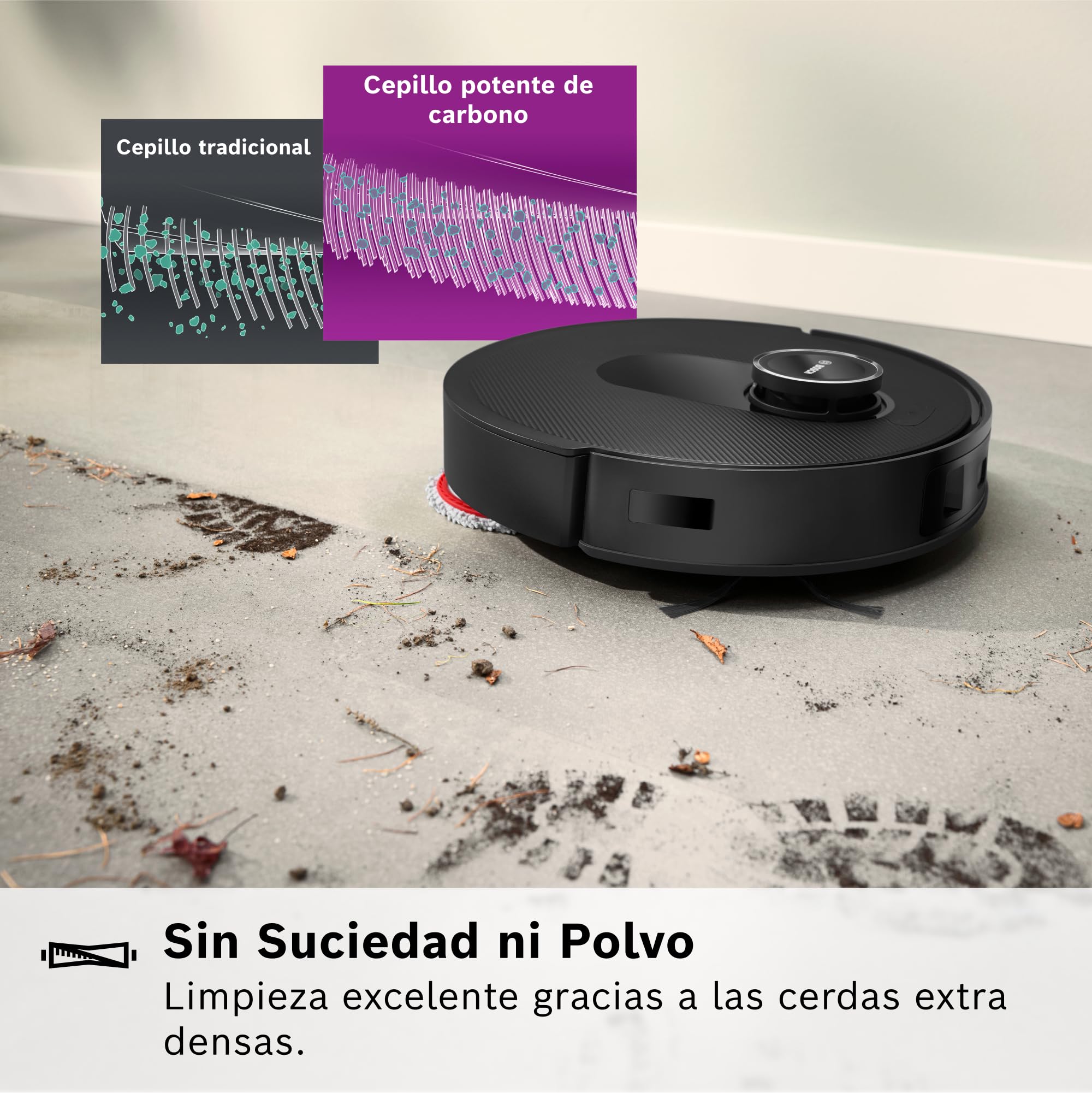 Bosch - Robot Aspirador Spotless MAX, aspira y friega, Potencia 11.000 Pa, Almohadillas giratorias, estación Seca-húmeda, Visión Inteligente luz estructurada, Bosch Home Connect App, Negro, BCRDW3B