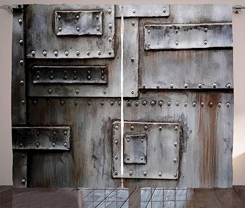 Ambesonne Cortinas industriales, pared grunge, entrada de estilo antiguo, puerta de fábrica, tema de protección de seguridad, sala de estar,