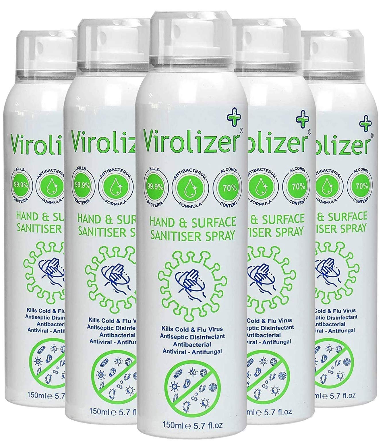 VIROLIZERHand and Surface Sanitiser Dry On Contact Spray 5 x150ml, 1 count