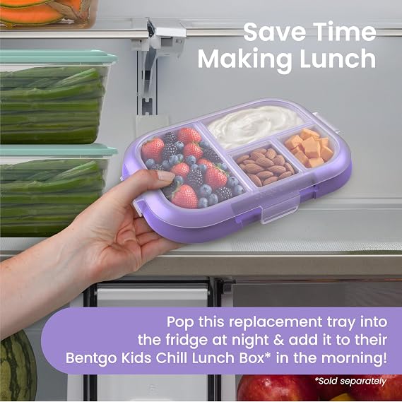 Bentgo Replacement Tray Chill Kids Lunch Box - Reusable 4-Compartment Bento Box for Easy Meal Prep; 3.3 Cup Capacity; BPA-Free; Transparent Cover; For Ages 3+ (Confetti Edition - Vivid Orchid)