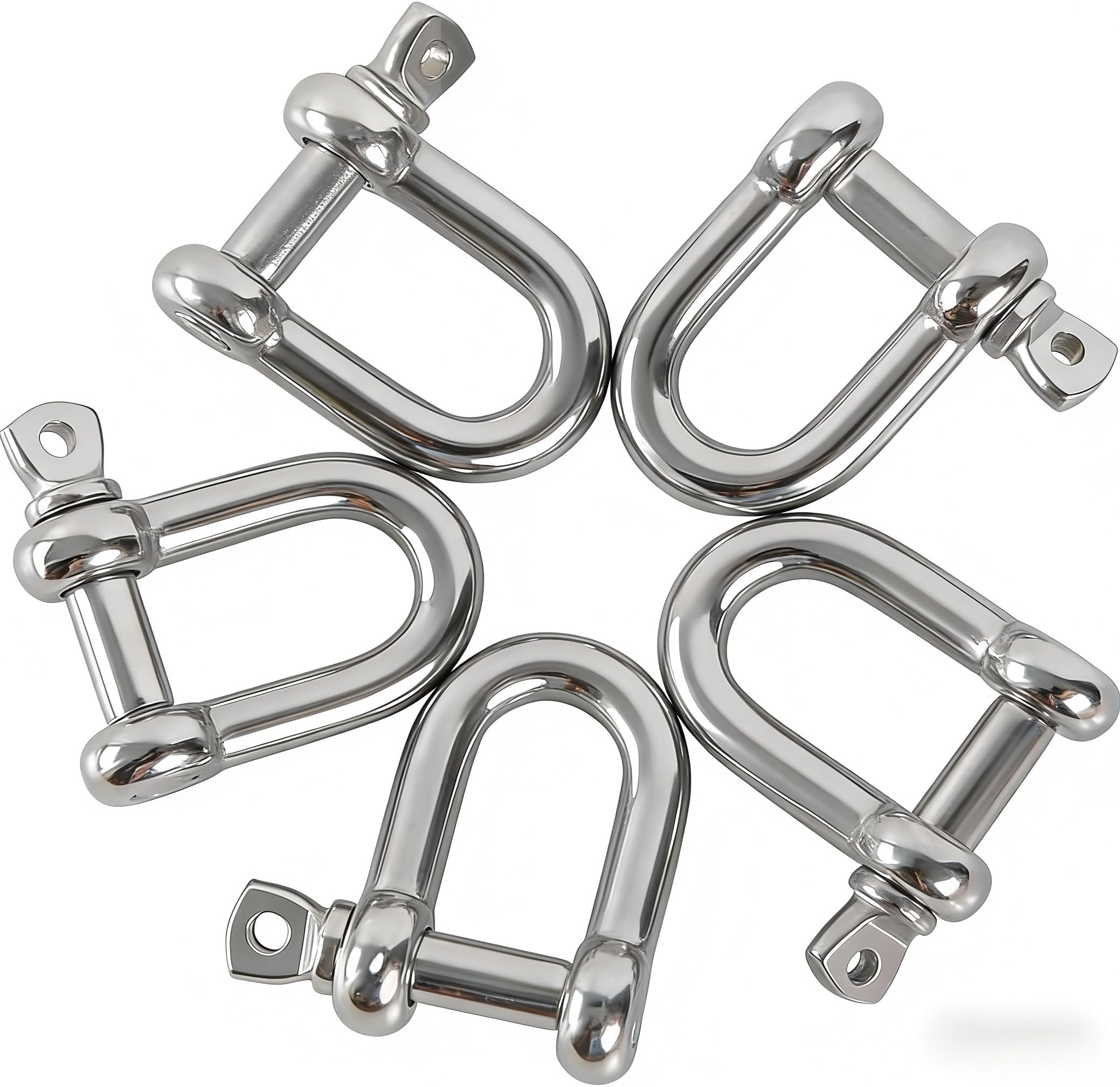 Rshuhx Silver M8 D Shackles 304 Stainless Steel D Ring Shackle Lock D Links Hook Shackle Clip D-Shackle Ring For Heavy Duty Construction,Chain Link Tow 6Pcs