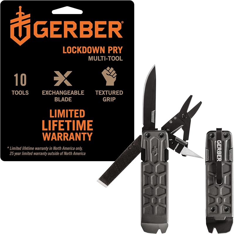 Gear Lockdown Pry Navaja de bolsillo EDC multiherramienta 10 en 1 con palanca para supervivencia, caza y pesca, regalos para hombres | Multiherramienta de supervivencia 10 en 1, palanca, navaja EDC, camping, caza, pesca, regalos para hombres, menos de $50