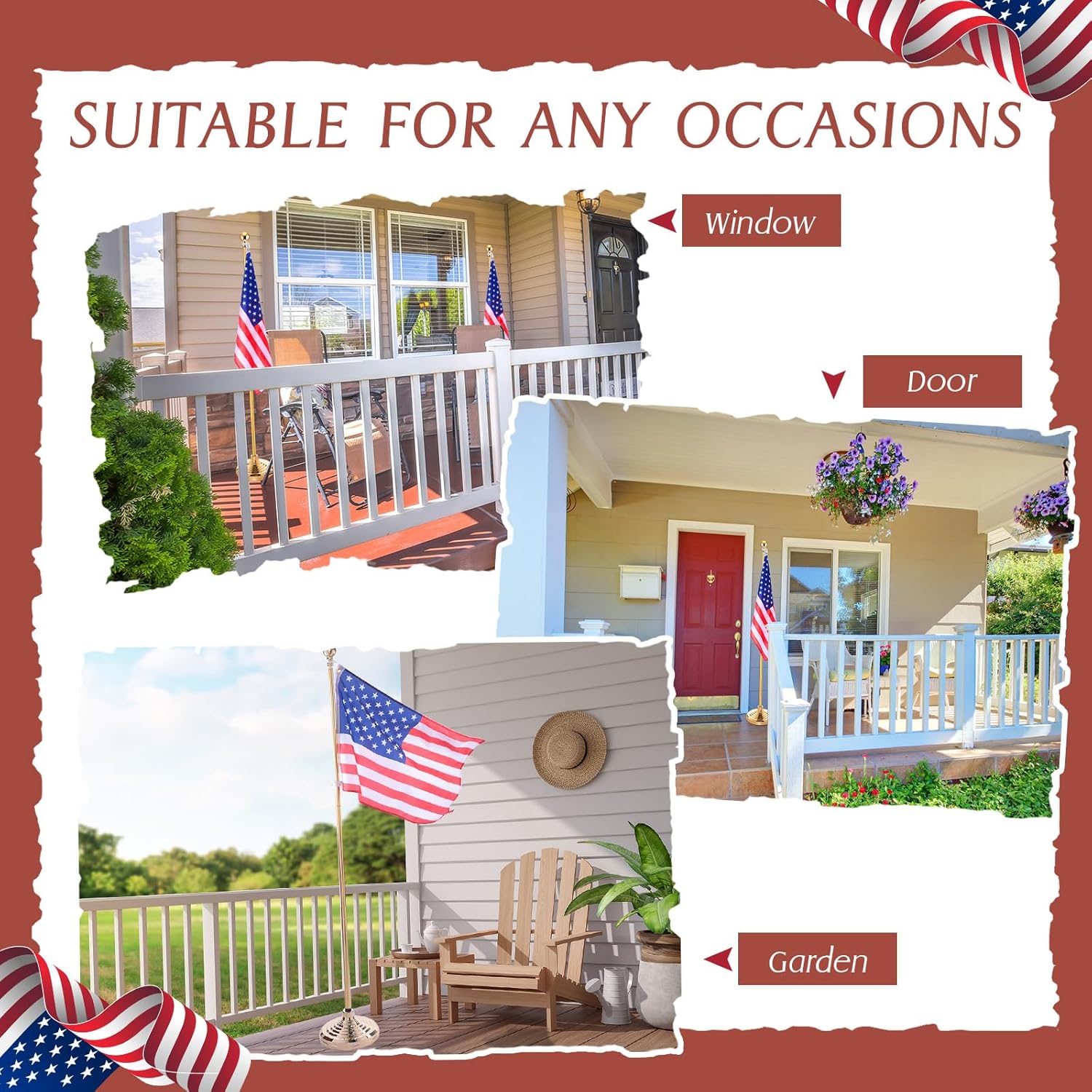Zonon 4Pcs Telescoping Indoor Flag Pole Kit 4th of July Independence Day Aluminum Pole with Stand Base and Topper Heavy Duty Camping Pole for House Office City Display (Ball Topper, Gold Pole,8 ft)