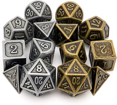 Haxtec Pirate Metal DND Dice Set D&D Compatible with Dungeons and Dragons TTRPG Games 2 Pack-Antique Iron & Antique Bronze