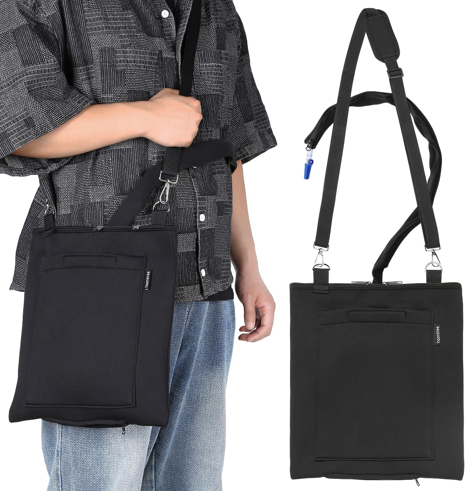 Urine Drainage Bag Holder, Catheter Bag Covers with Zipper Pipe Sleeve & Adjustable Strap, Soft Diving Fabric, Easy Access, Secure & Discreet for Urostomy & Foley Catheter Users (Black)