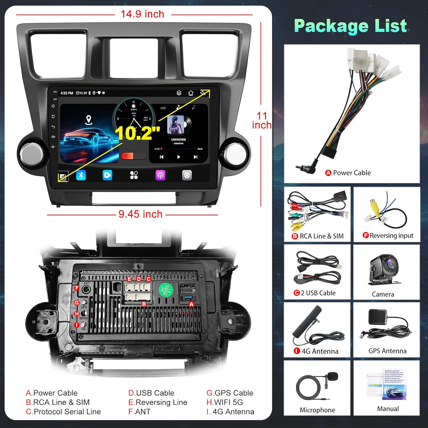 8 Core 6GB+128GB Car Radio for Toyota Highlander 2008-2013,10.2 Inch QLED Touch Screen Car Stereo with Carplay&Android Auto,WiFi,GPS Navigation,Bluetooth5.0,FM&AM Radio