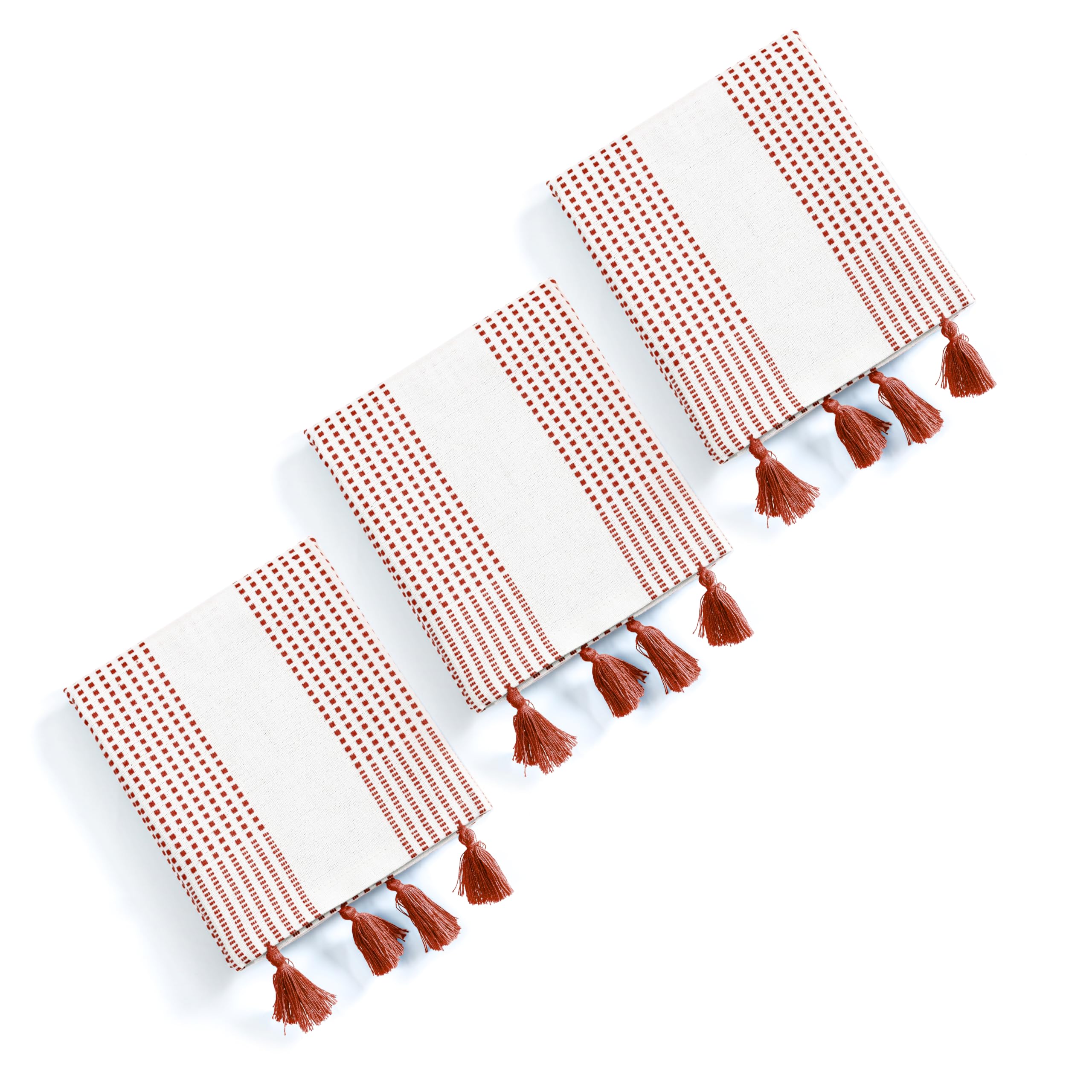 HEIRLOOM COMFORT Rust Decorative Dotted Kitchen Towels 40x66 cm, 3 Pack, Quick-Dry, 100% Cotton Dish Towels with Tassels, Ultra Absorbent & Soft for Cleaning, Drying Dishes, and Everyday Use
