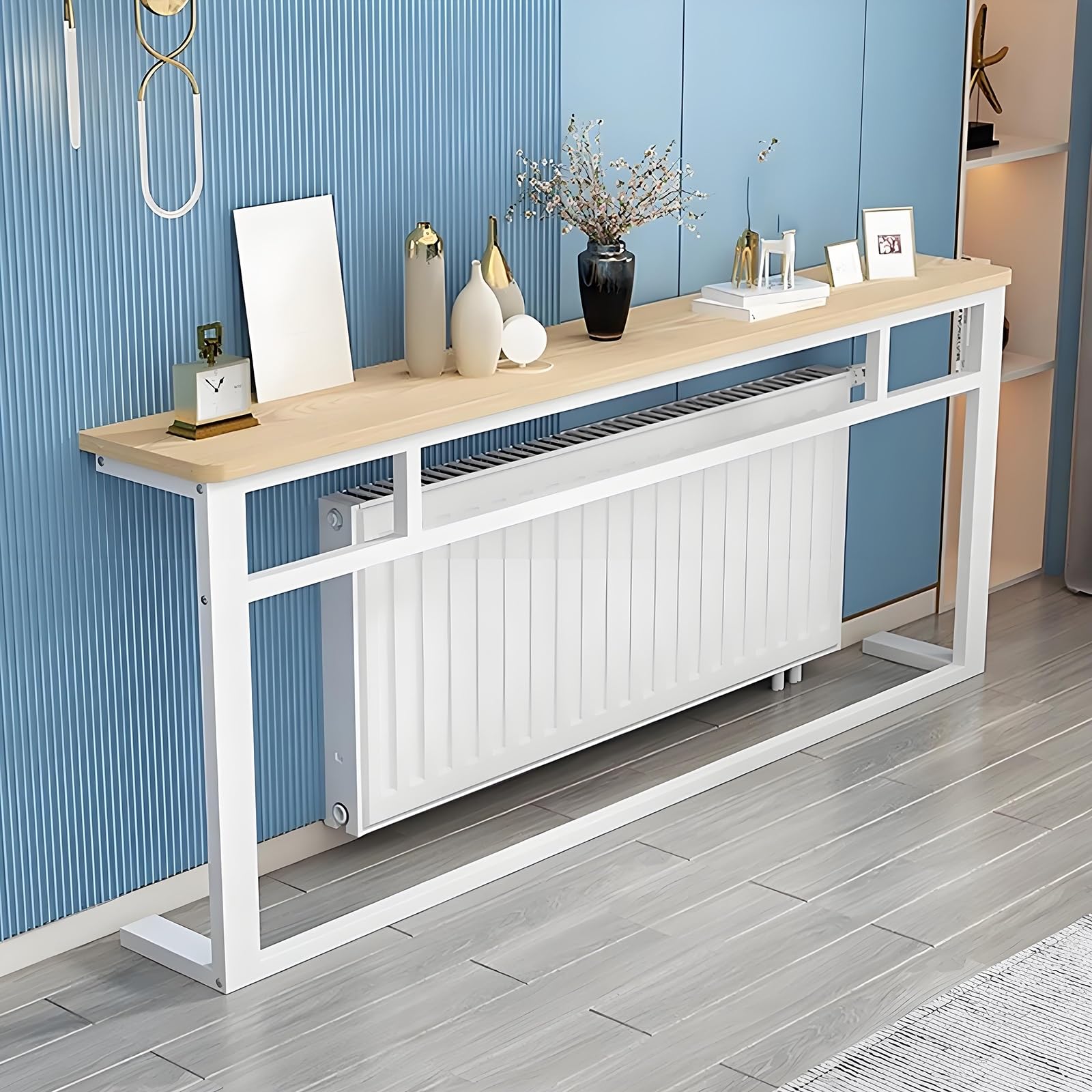 Estantería sobre radiador - Mesa Auxiliar Larga para recibidor, Ideal para salón, Dormitorio u Oficina. Se Adapta detrás del sofá. Solución Decorativa para calefacción.