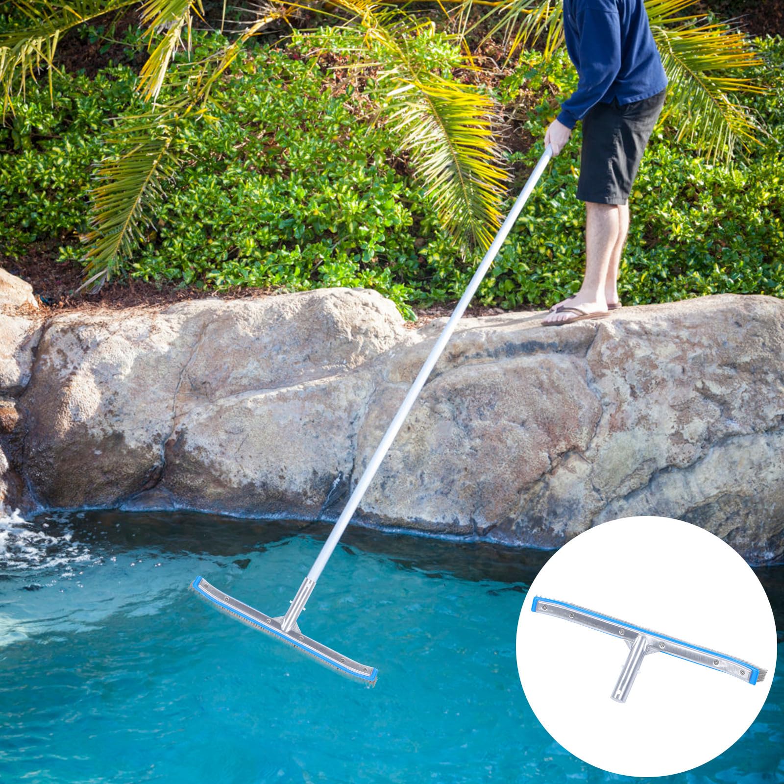 Sommerferien Poolreinigungsbürste Stahldrahtbürstenkopf aus Aluminiumlegierung und Stahl für Effiziente Reinigung im Garten und Schwimmbad