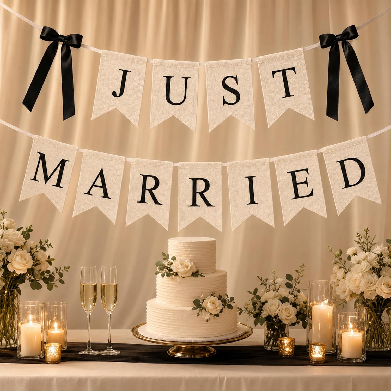 Just Married Burlap Bow Banner - Engagement Wedding Car Decoration
