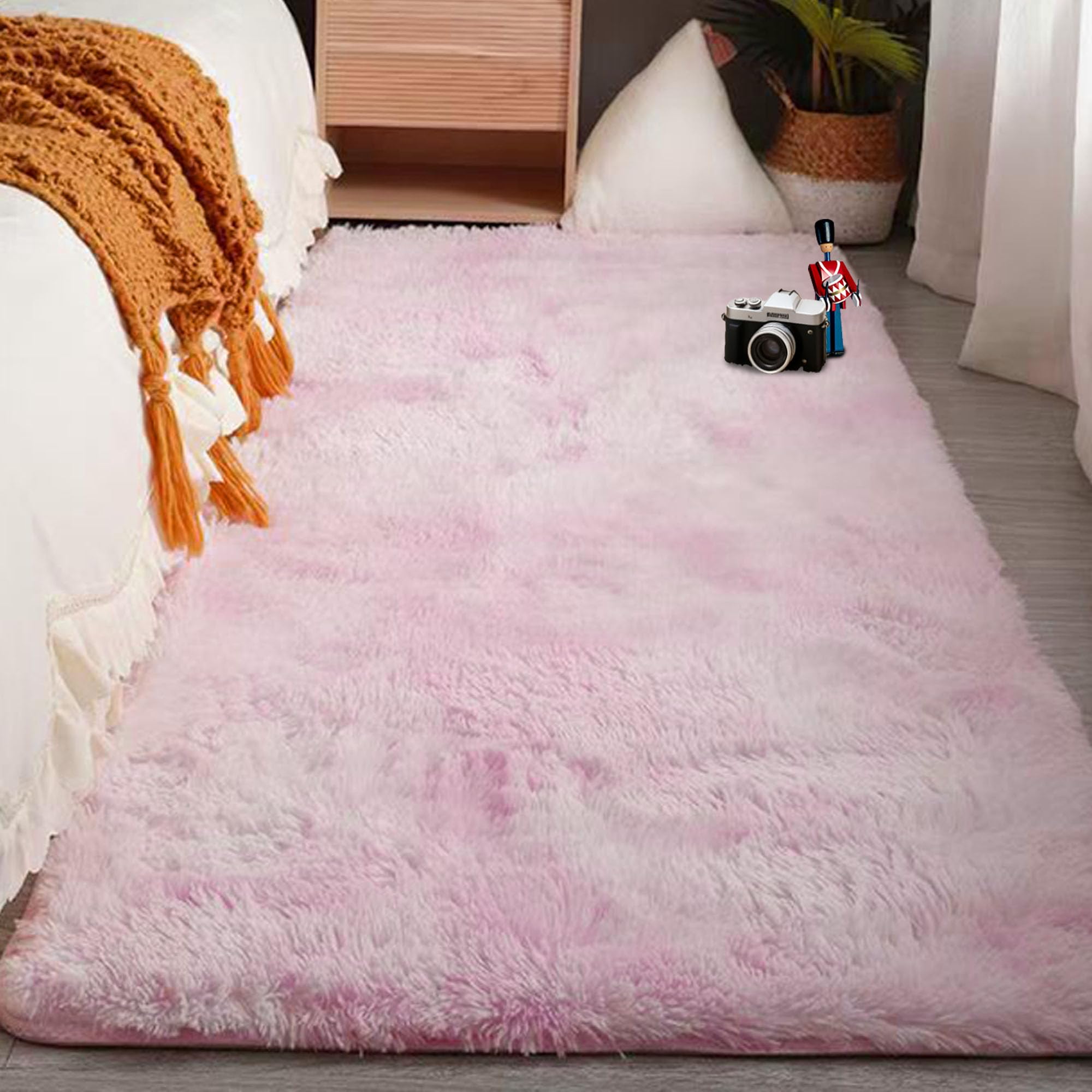 Tapis de salon 190 x 260 cm rose clair poil long doux style moderne