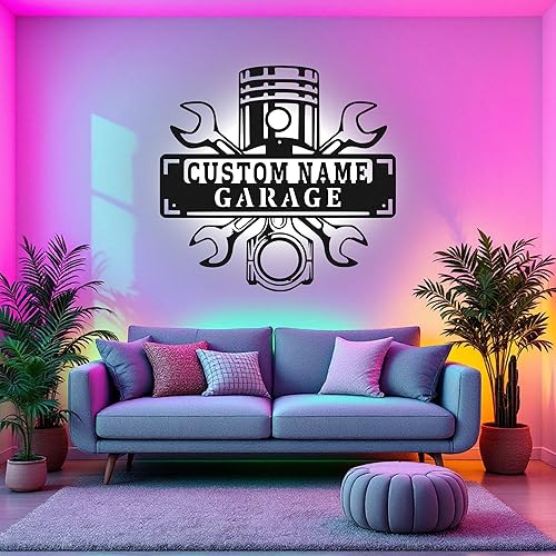 Miniatura 5 de Letrero de metal personalizado con nombre LED, letrero de garaje personalizado, letrero de nombre de taller personalizado para habitación,