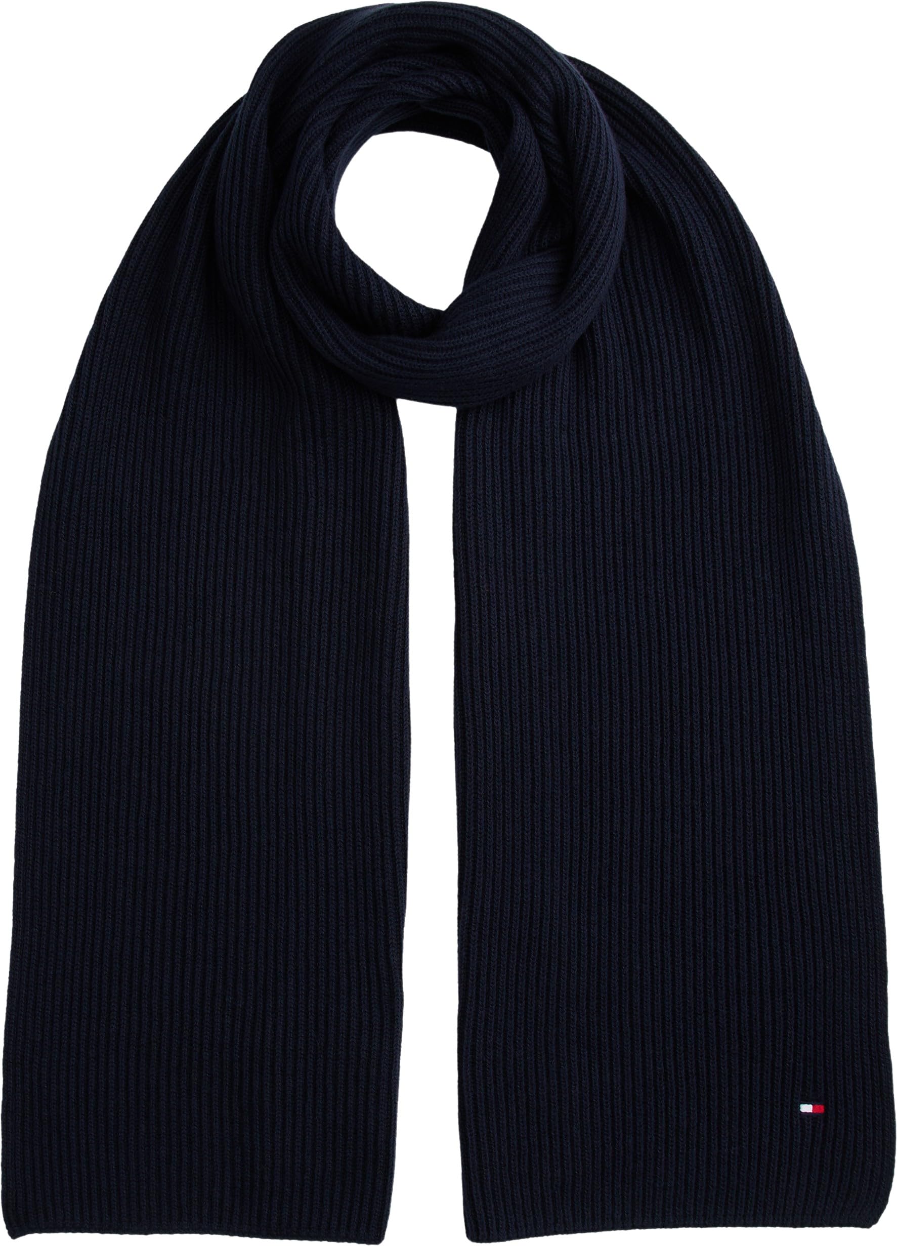 Tommy Hilfiger Men’s Flag Ribbed Knit Pima Cotton Cashmere Scarf, Blue (Space Blue), One Size
