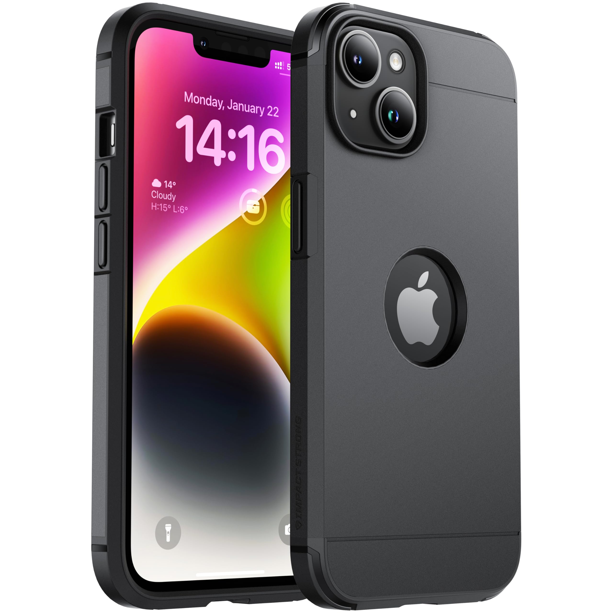 ImpactStrong for iPhone 14 / iPhone 13 Case [Compatible with MagSafe] Heavy-Duty Dual Layer Protective Cover (Gun Black)