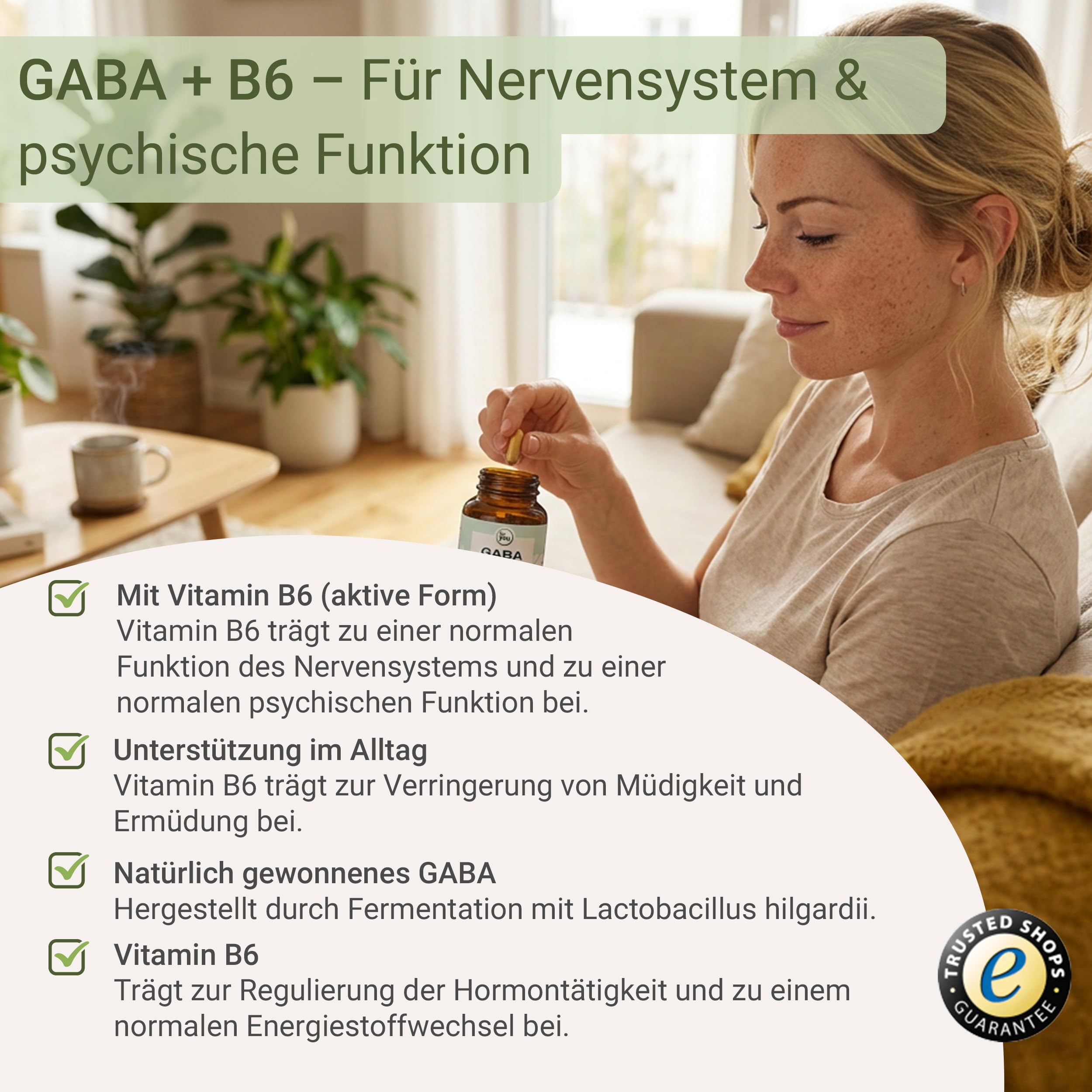 for you GABA + B6 180 Kapseln - Hochdosiertes Gaba aus Fermentation mit dem Lactobacillus hilgardii & bioaktivem Vitamin B6-500mg Gamma-Aminobuttersäure pro Kapsel & bioaktivem Vitamin B6