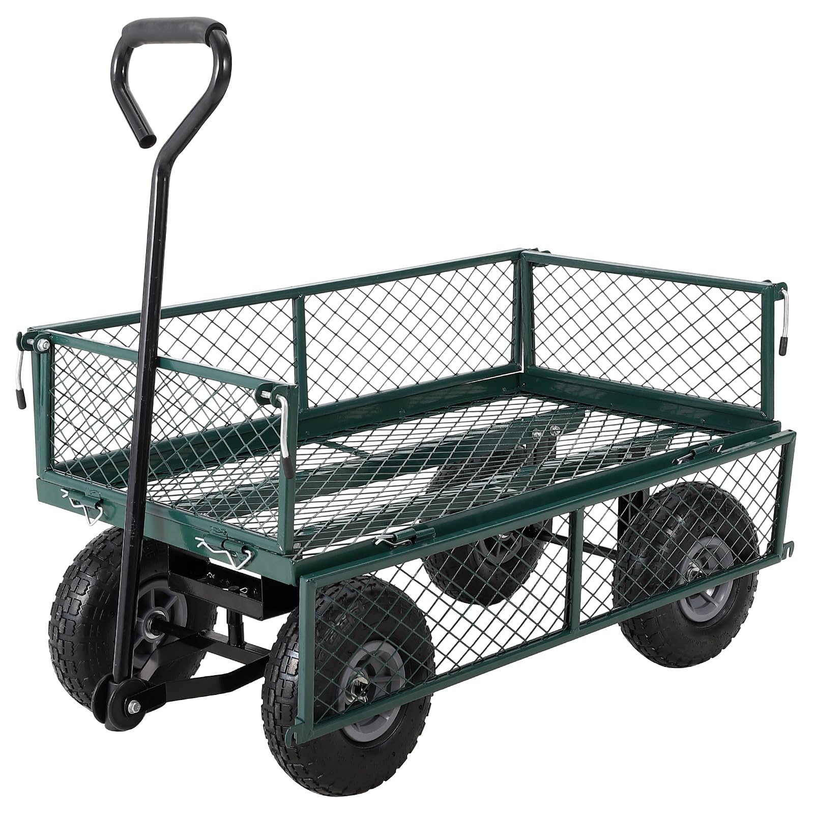 Garvee Chariot de Jardin Robuste 440 lbs – Acier – Côtés grillagés Amovibles – Roues 25 cm – Poignée rotative 180° – Idéal Jardin, pelouse, Ferme, Plage – Vert, capacité 440 lbs
