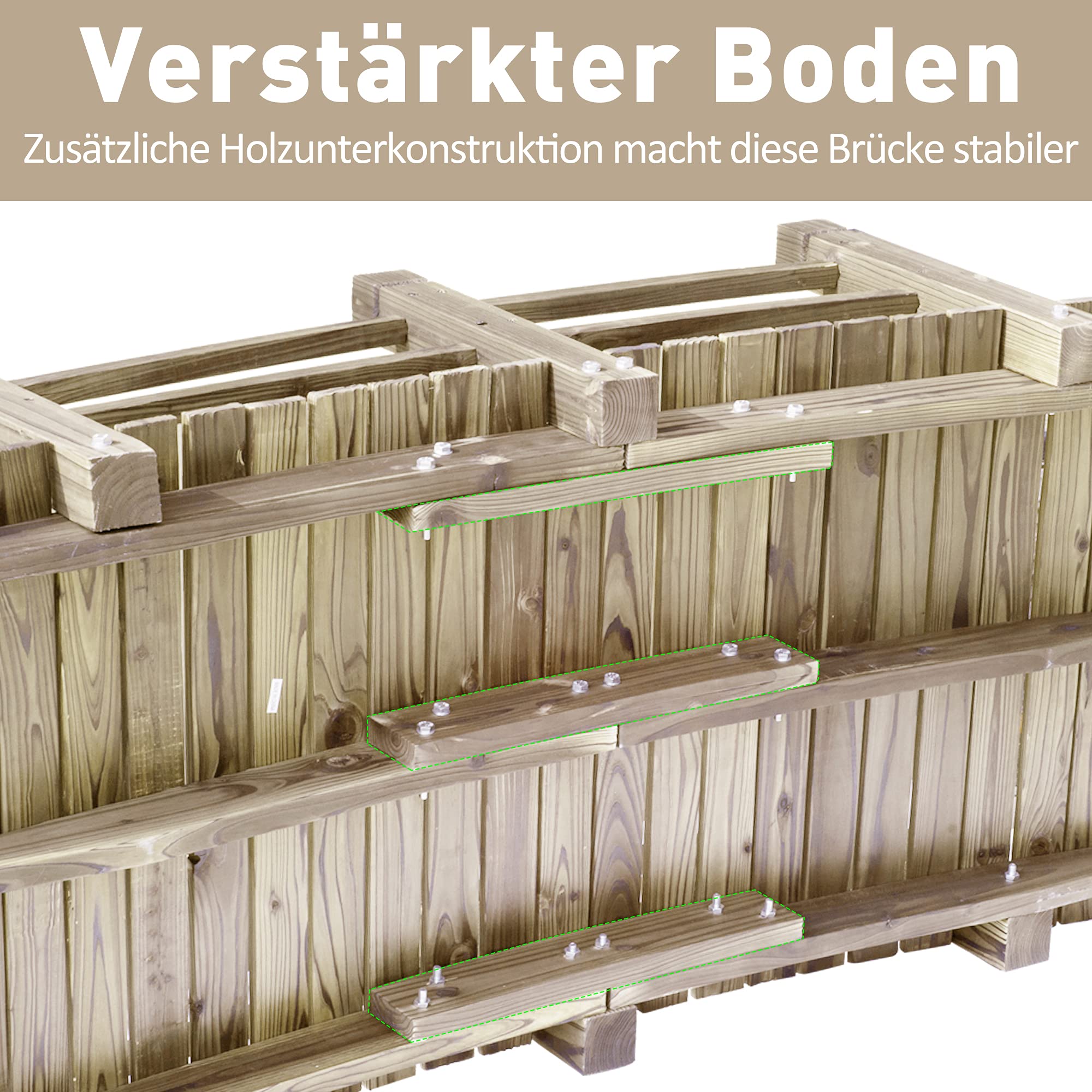 Outsunny Gartenbrücke Holzbrücke Holzsteg Teichbrücke Zierbrücke mit Geländer bis 180 kg Tannenholz Natur 152,5 x 67 x 48 cm