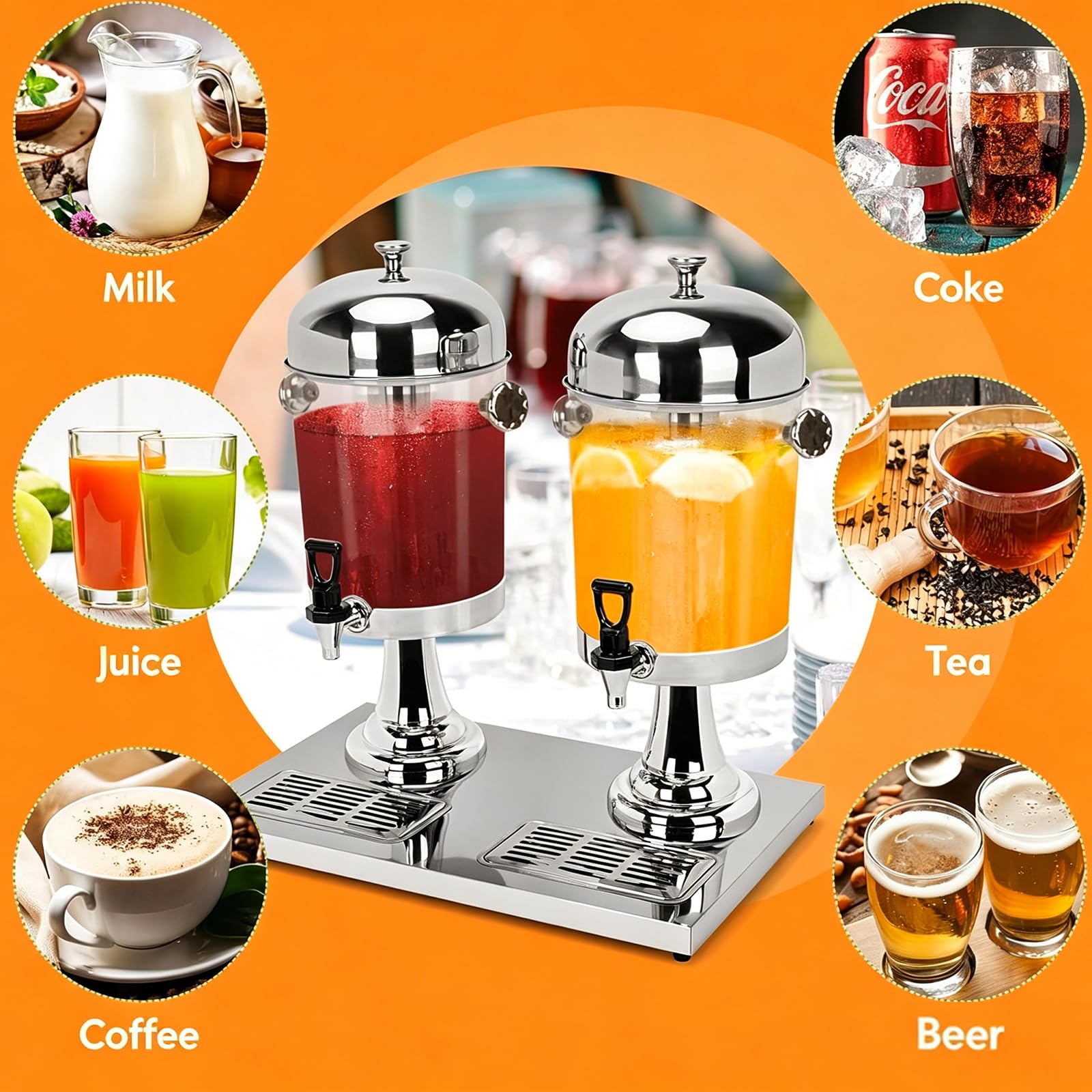 Dispensador de bebidas con grifo, capacidad de 16 L, dispensador de bebidas frías y calientes de acero inoxidable para fiestas, bufés, cafeterías, hogares, incluye bandeja de goteo